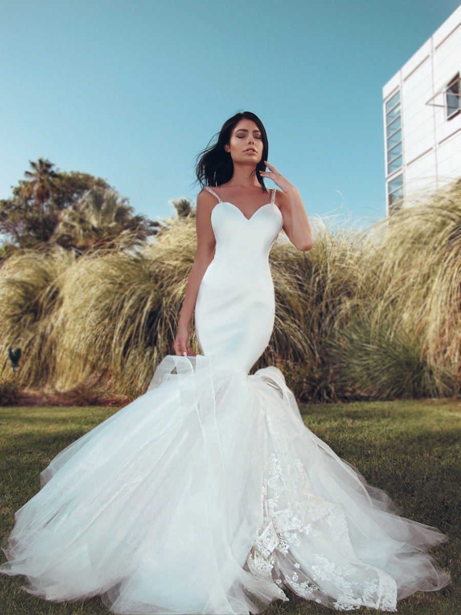 Wedding dress smooth satin and tulle skirt