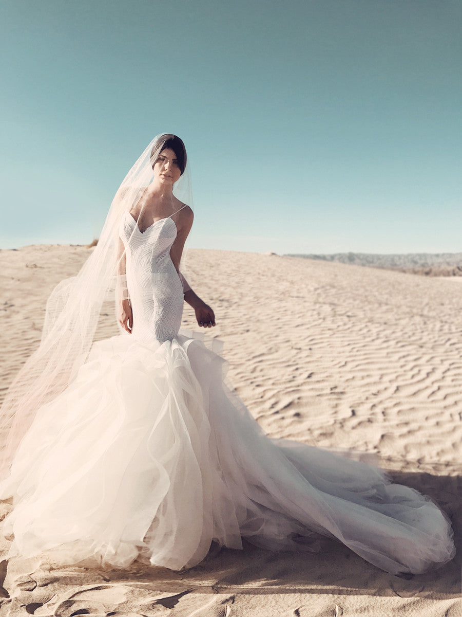Lucite sequin mermaid wedding dress by Lauren Elaine Bridal Los Angeles