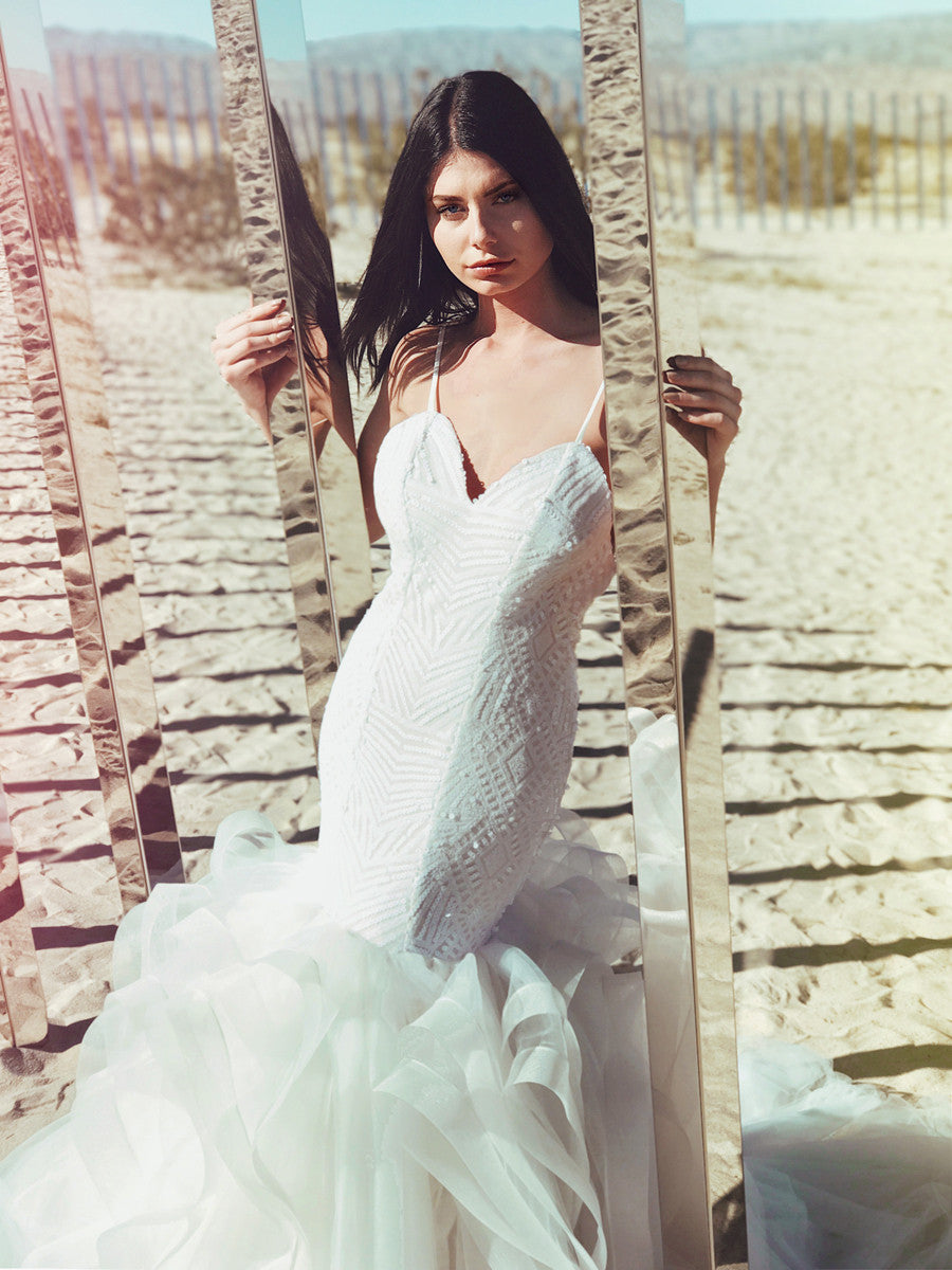 Sparkling sequin mermaid wedding dress by Lauren Elaine Bridal