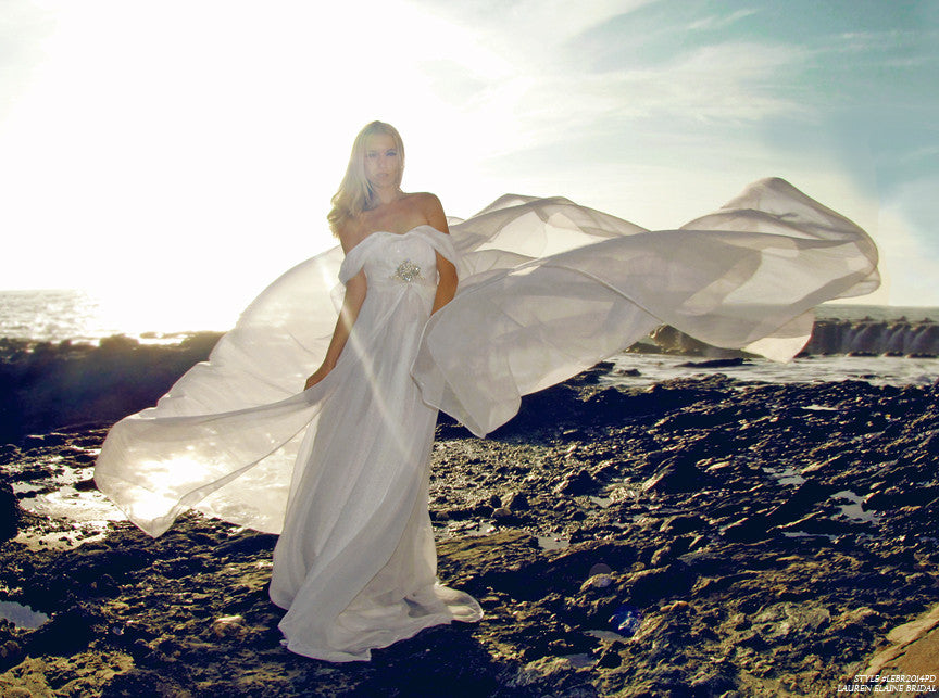 A-line Gown, Off-The-Shoulder, Ruched, Chiffon, Sweetheart, Swarovski Crystal