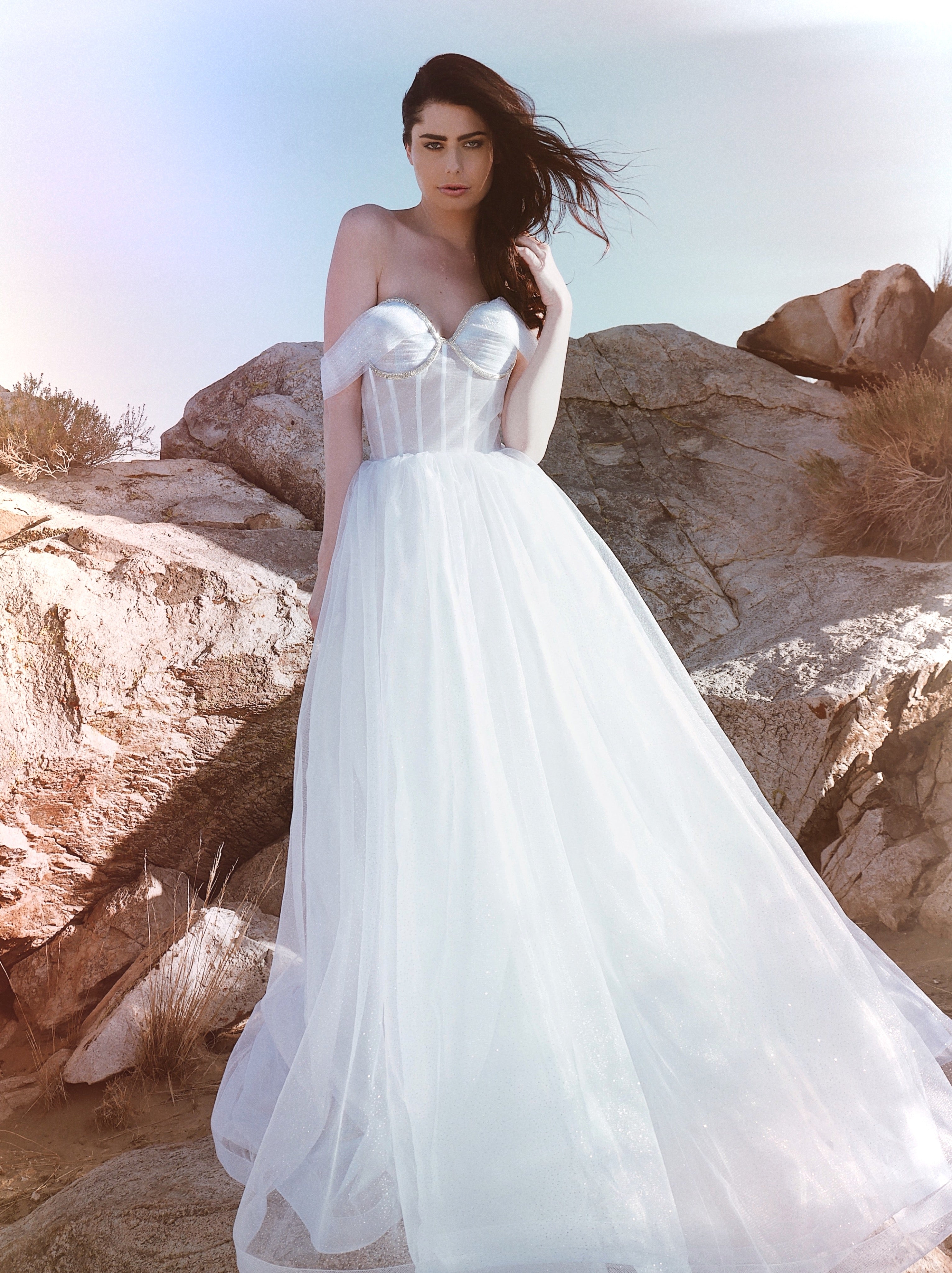 Glitter corset wedding dress with straps