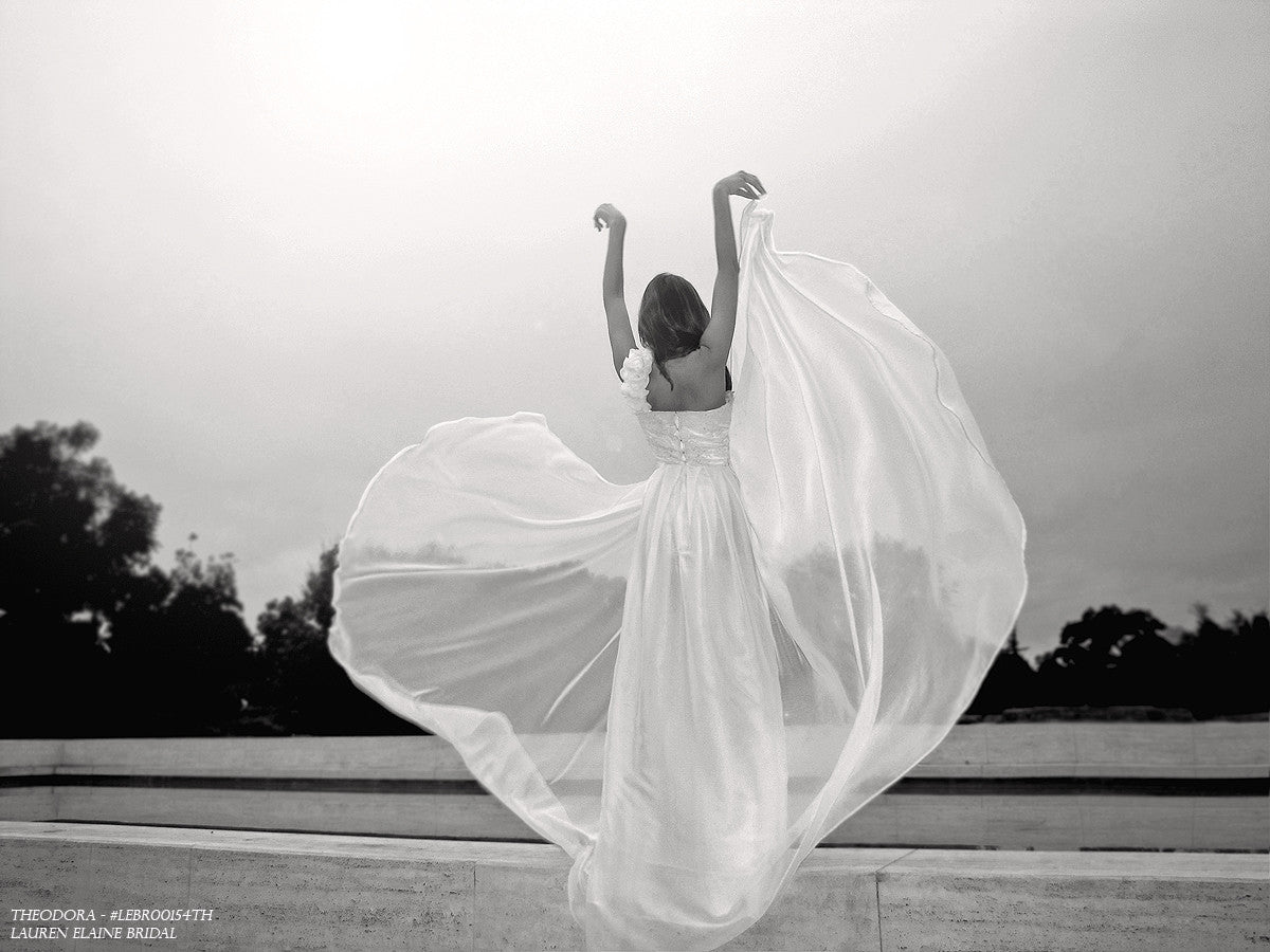 Exotic destination wedding gowns. Beach wedding gowns. Theodora by Lauren Elaine Bridal.