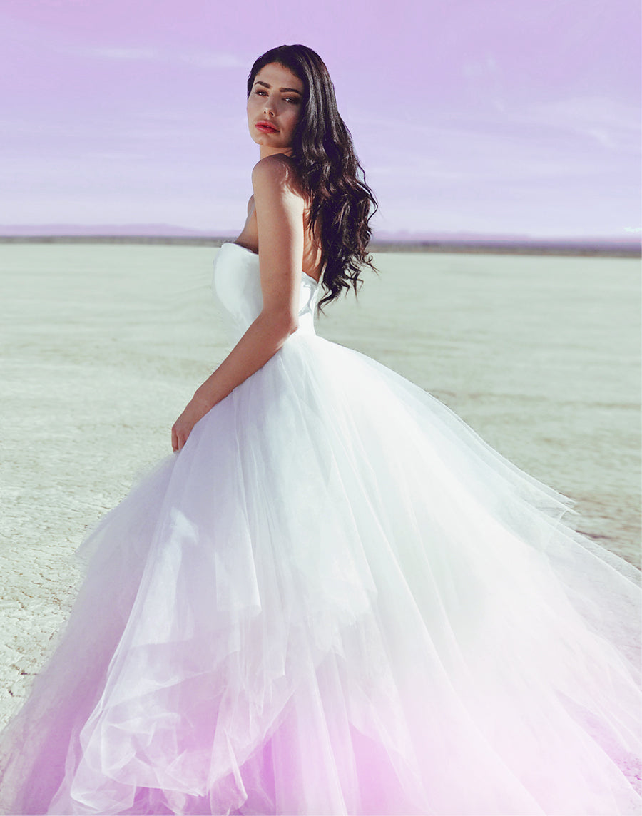 Lavender ombre wedding dress shot in desert