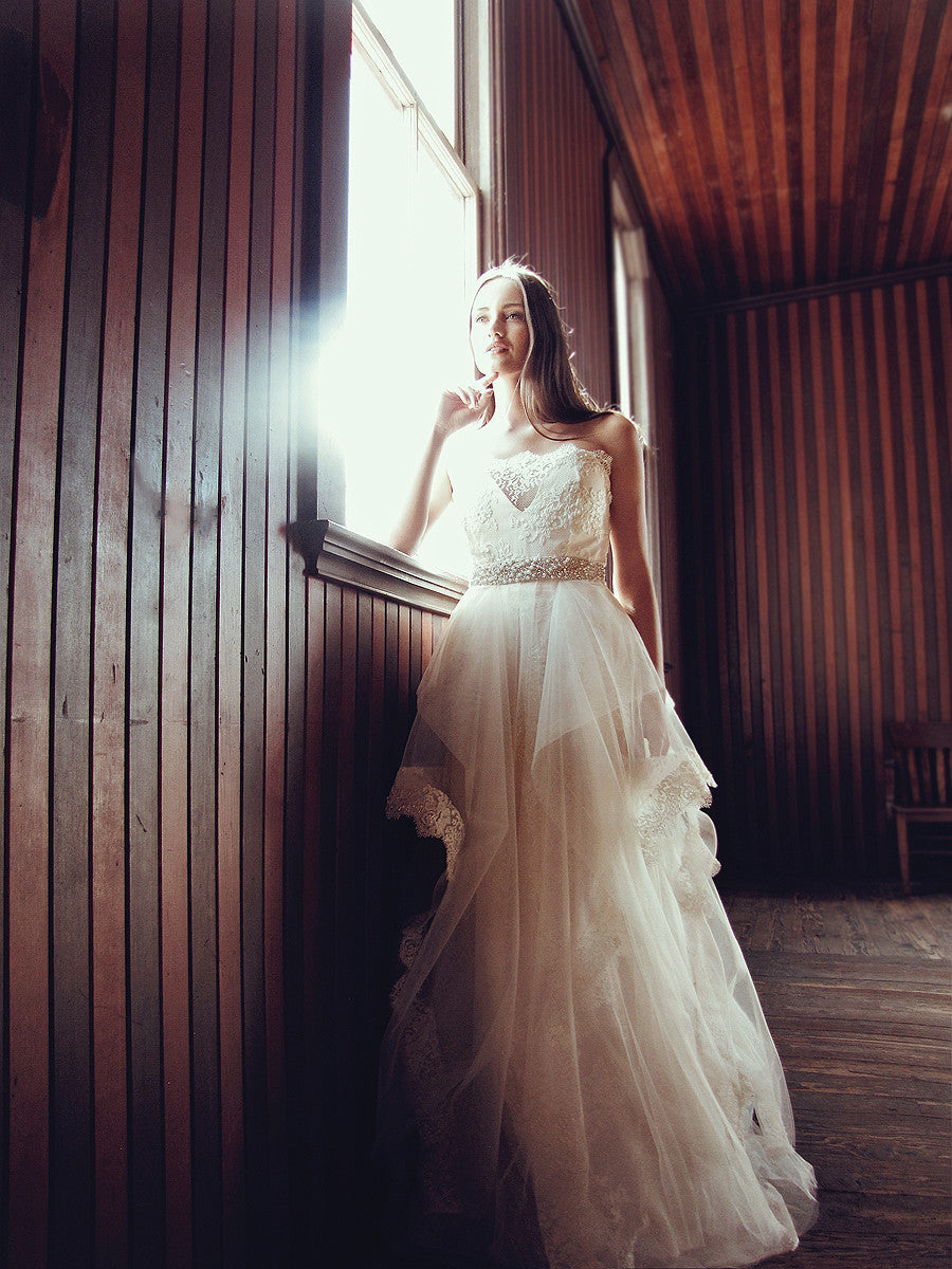 crystal pearl tulle lace a line ball gown wedding dress bridal gown sparkle blush halcyon lauren elaine