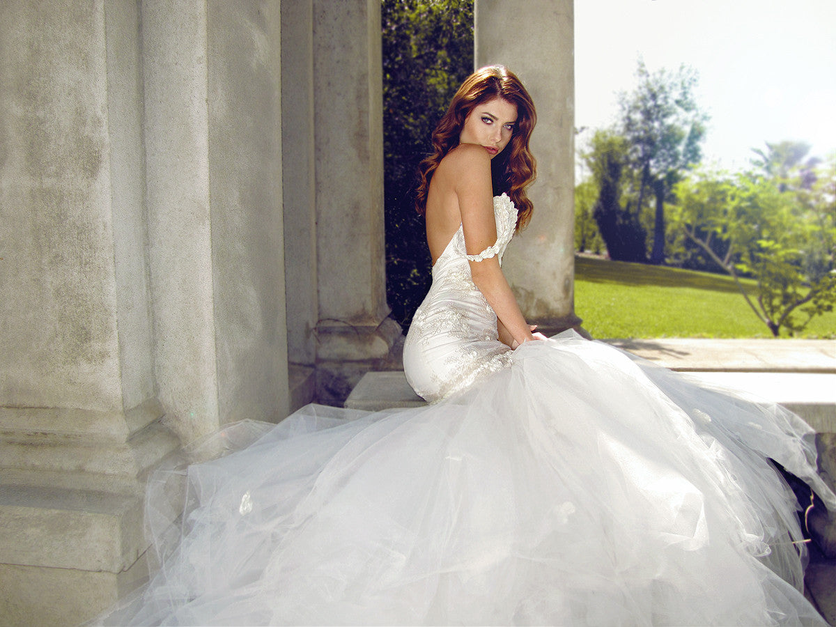 Mermaid tulle ball gown. Backless wedding gown. Lauren Elaine Bridal.