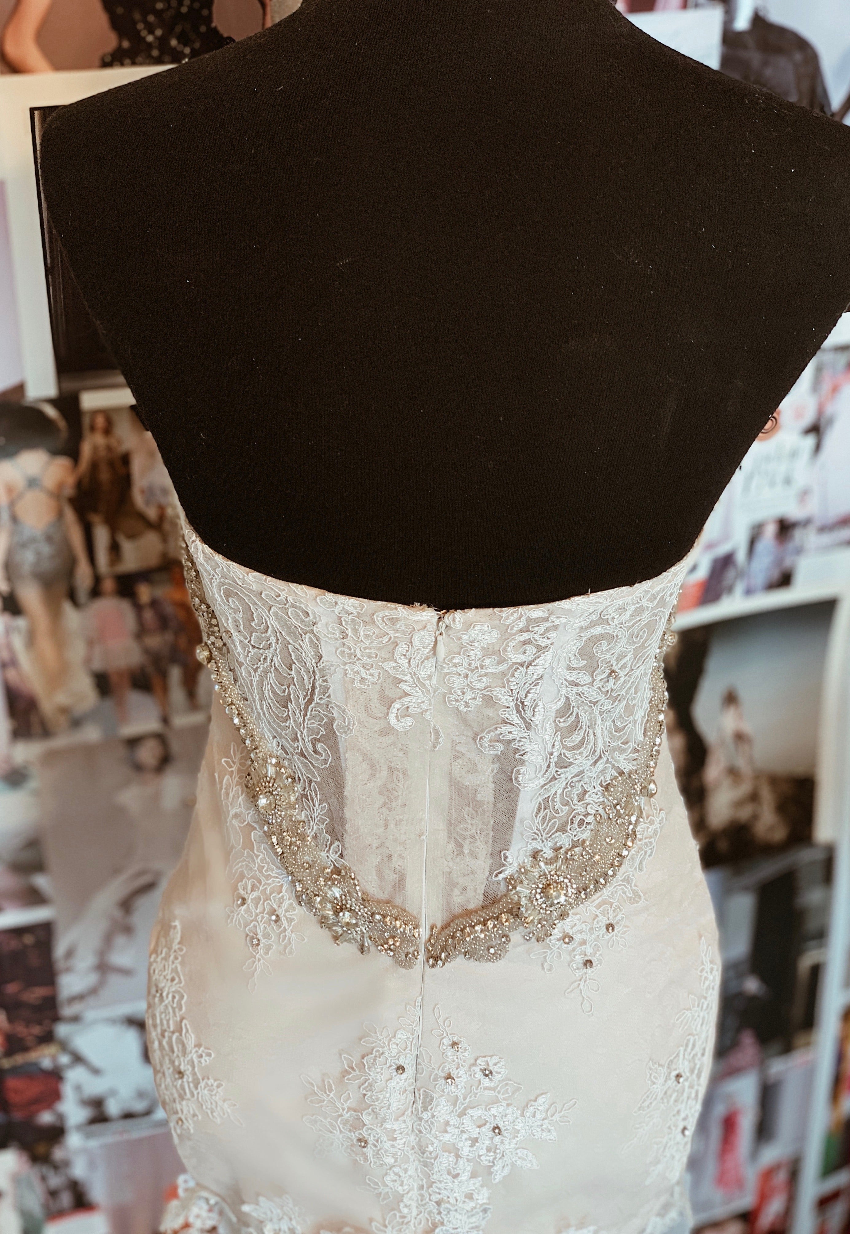 SAMPLE SALE: Custom Crystal and Lace Mermaid with Detachable Train