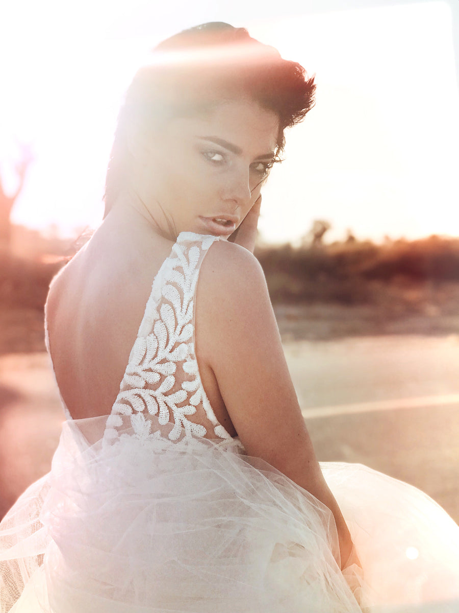 Unique alternative sequin and tulle ball gown wedding dress from Lauren Elaine Bridal