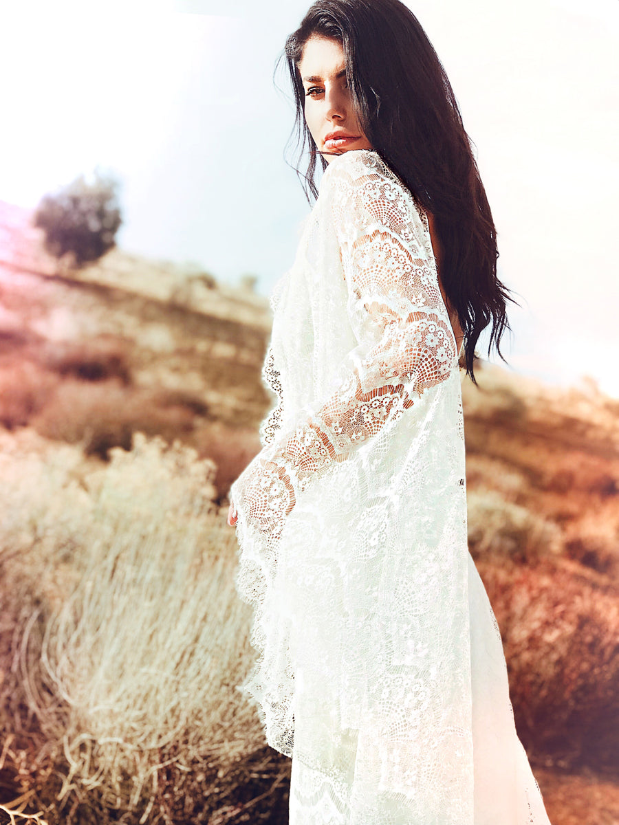 Lace detailing on the sleeves of the Larkin wedding dress by Lauren Elaine Bridal.