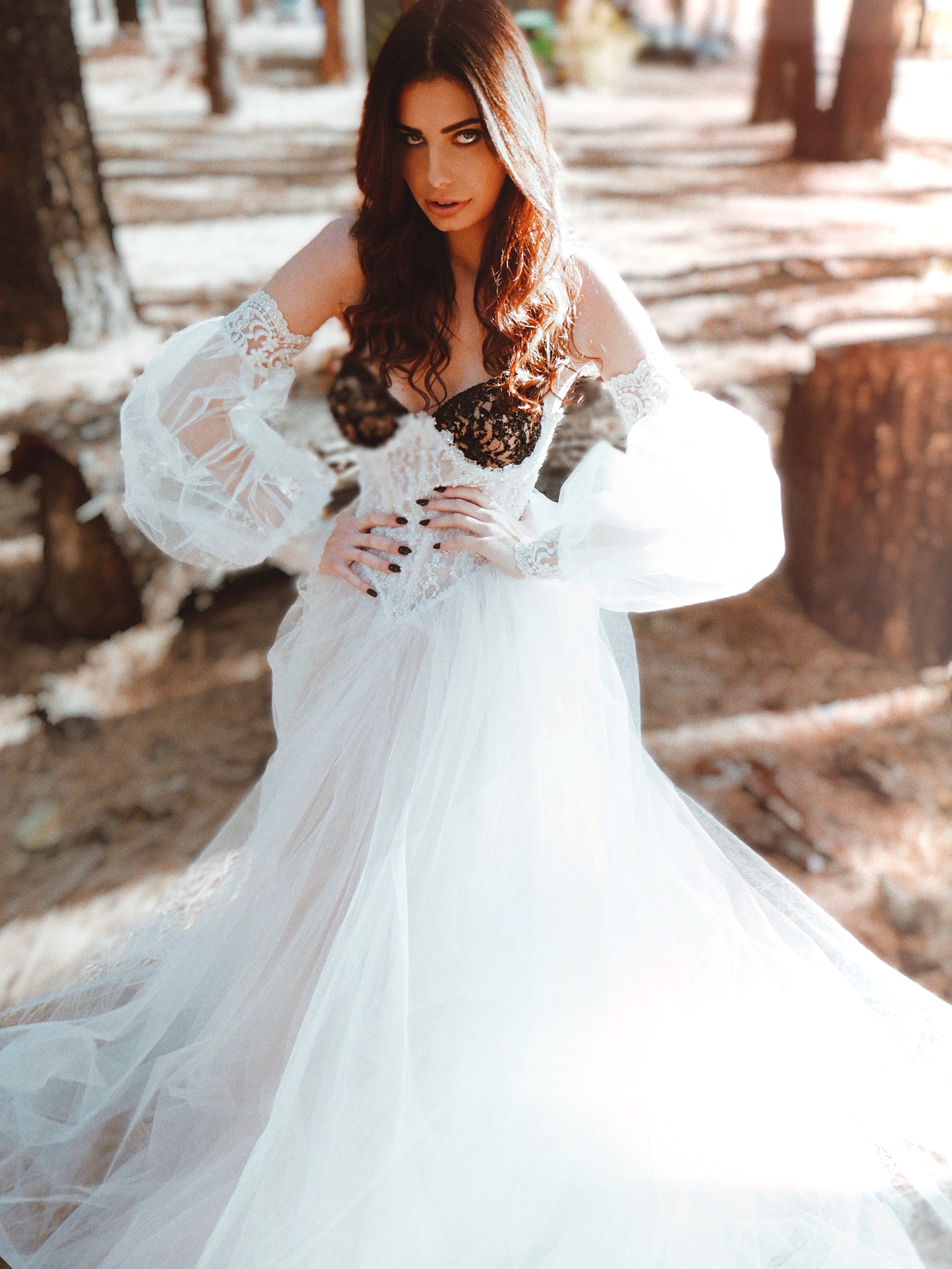 Detachable Beaded Lace & Tulle Bishop Sleeves