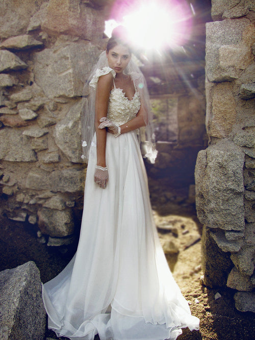 Lauren Elaine Camellia Bridal Gown, French lace illusion wedding gown