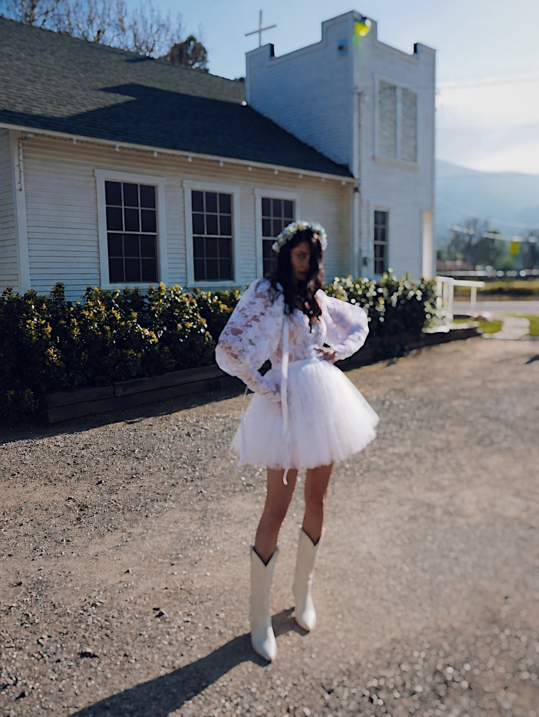 Vintage Lace Mini Wedding Dress | Meadow Mini by Lauren Elaine 2 / White (Pictured) Vintage Lace Mini Wedding Dress | Meadow Mini by Lauren Elaine 2 / White (Pictured)
