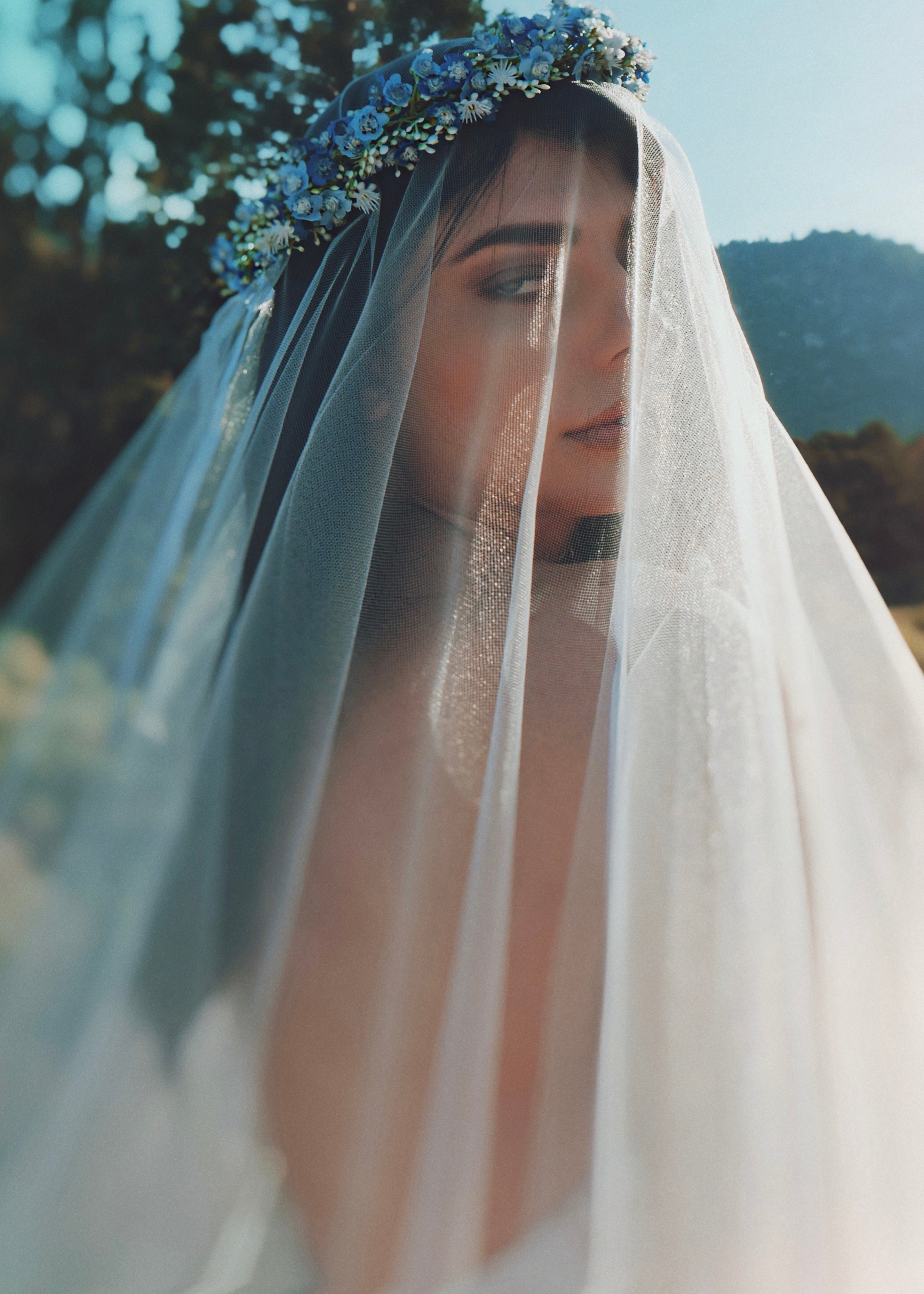 Lauren Elaine | Bridal & Brand | Los Angeles, California Lauren Elaine: Ombre Rainbow Colorful Butterfly Wedding Veil Blusher Style / Natural White (Pictured) / Royal (200 x 108)