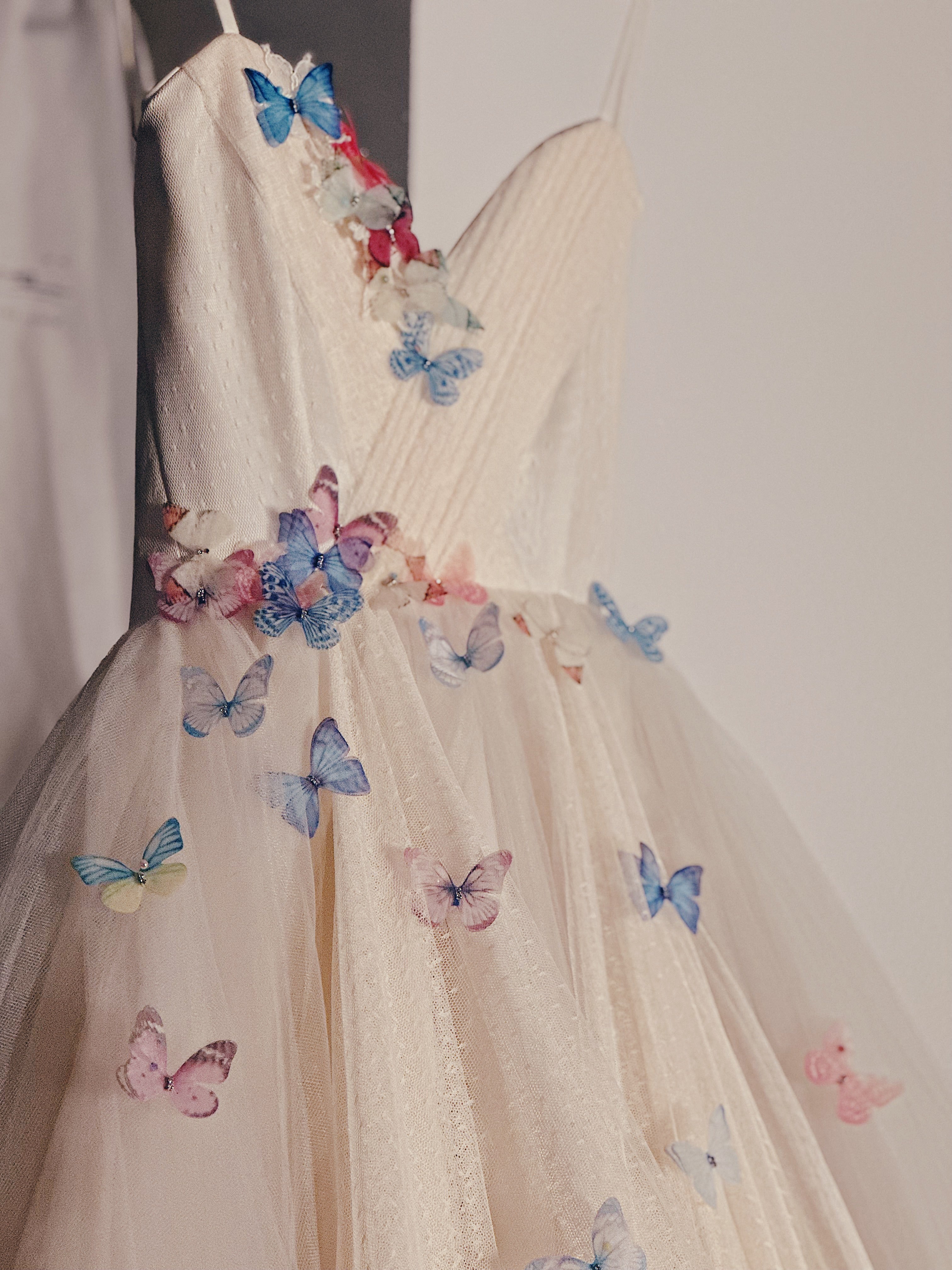 Bridal Rainbow Butterfly Detailing on wedding dress