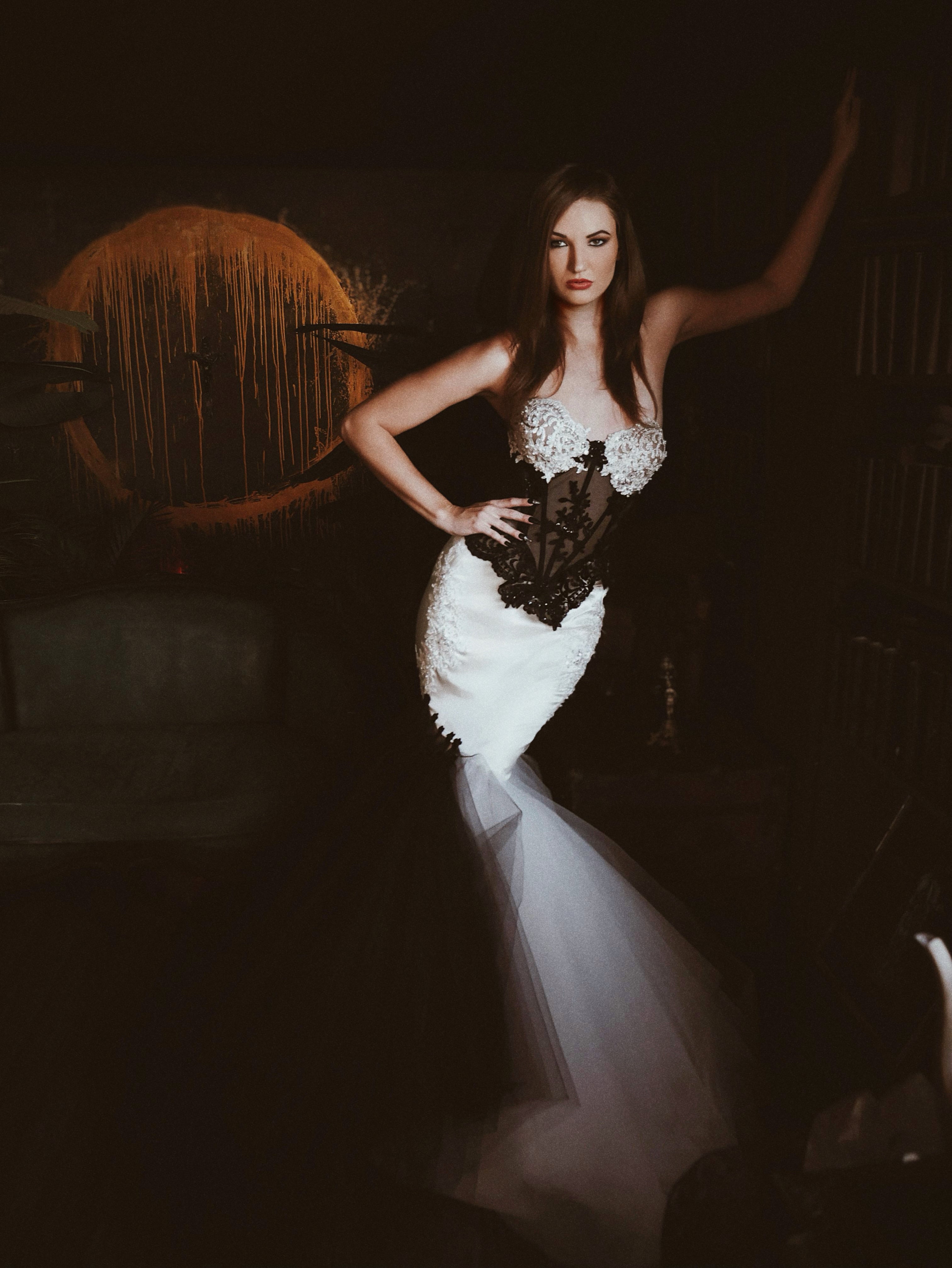 Basque Waist satin and lace corset wedding dress with lace peplum.