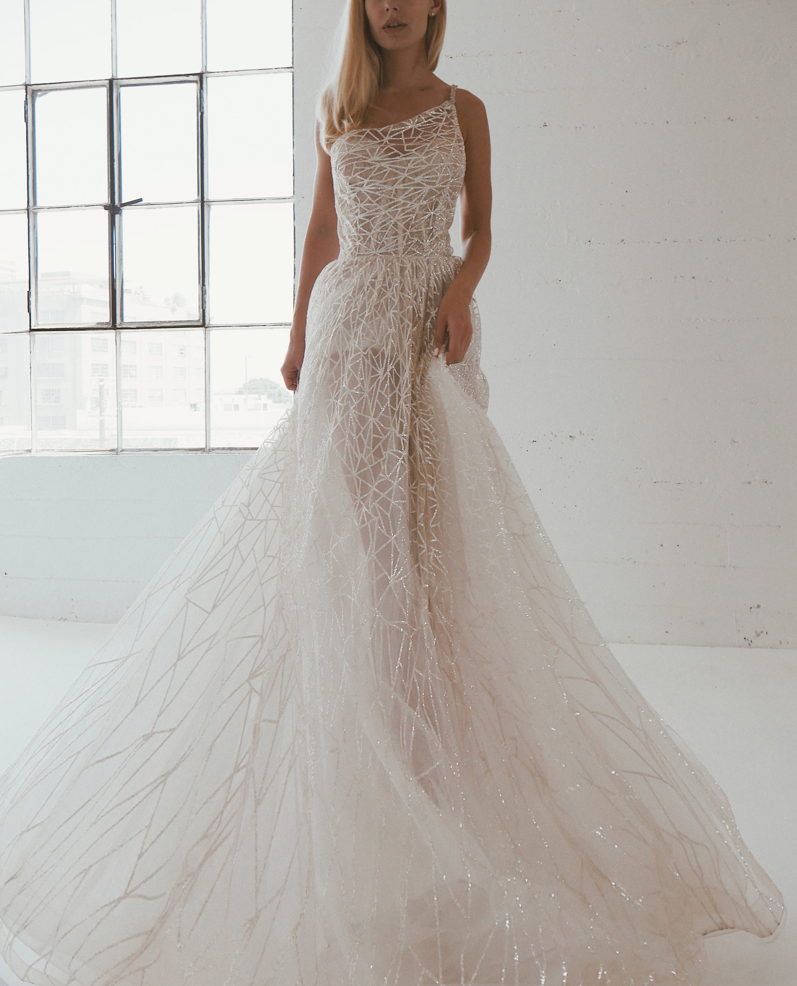 Taylor swift inspired sparkling wedding dresses by Lauren Elaine Bridal Los Angeles