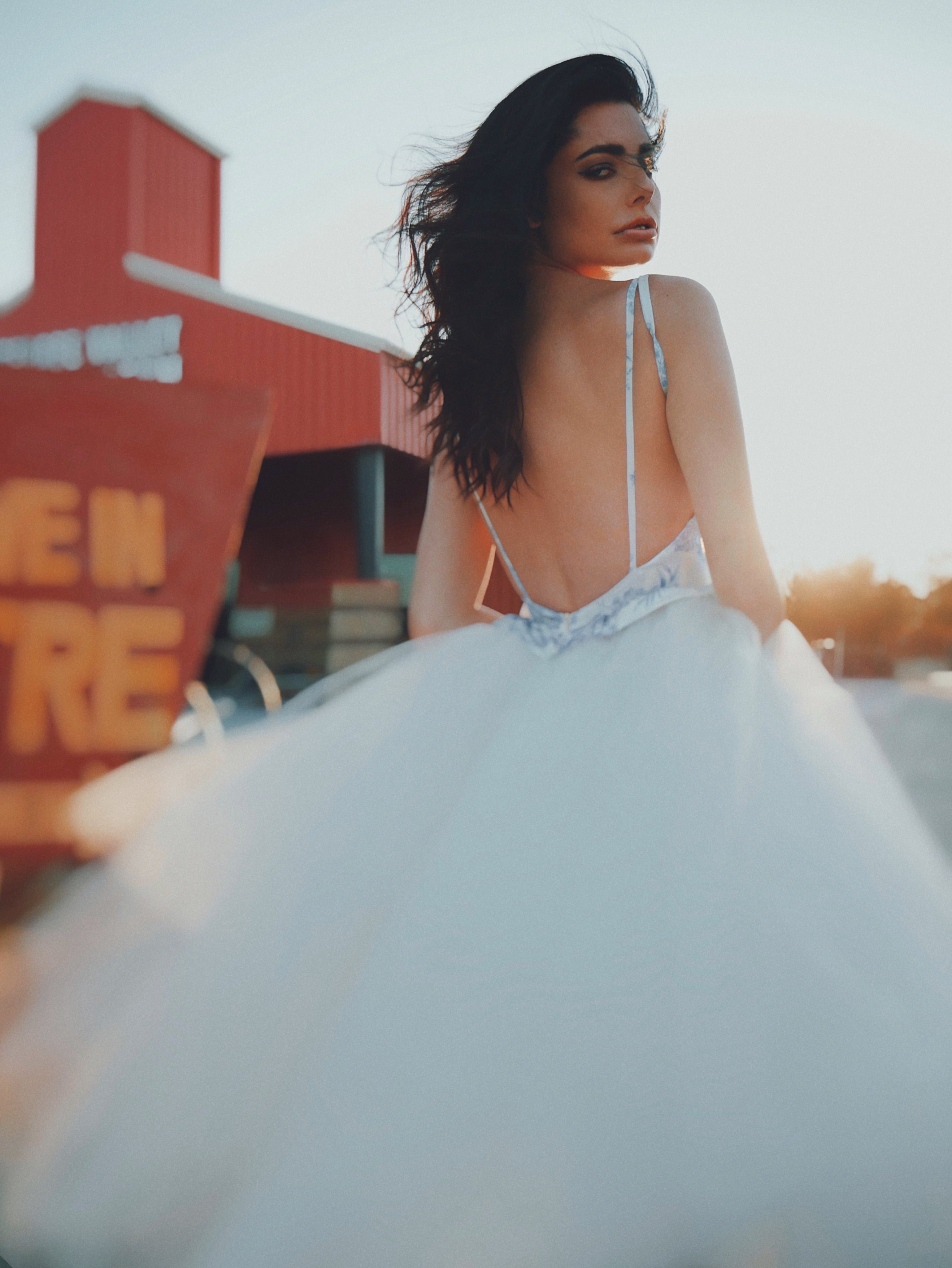 Lauren Elaine Provencia Boho Chic Blue Toile Backless Wedding Mini Dress
