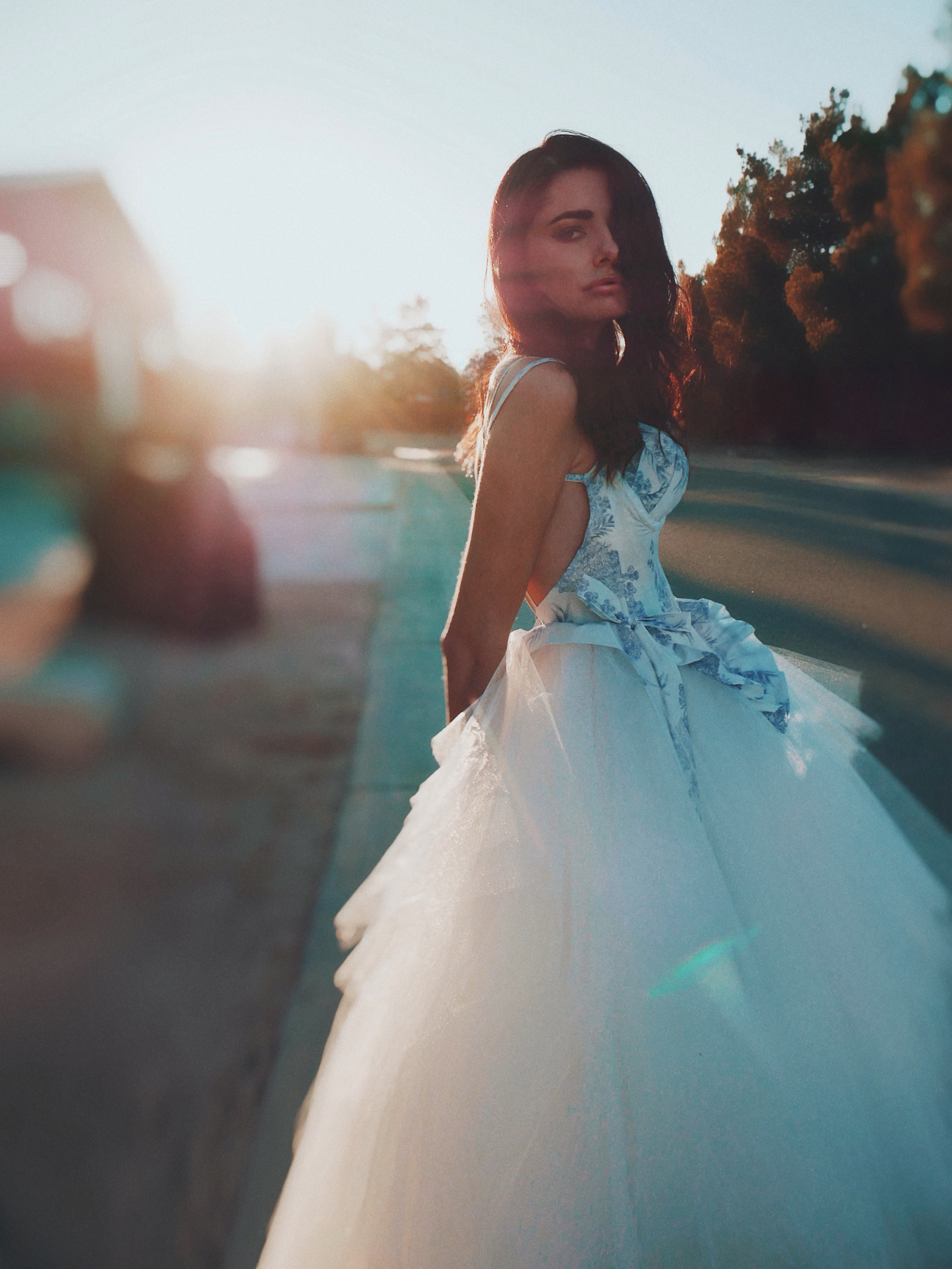 Lauren Elaine Provencia Boho Chic Blue Toile Bridgerton-inspired Wedding Dress