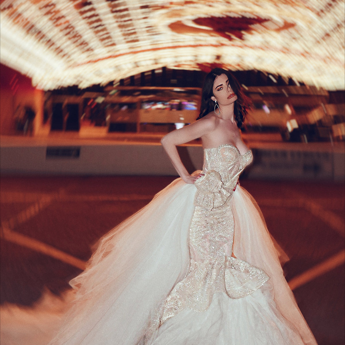 Lauren Elaine Detachable 3/4 Tulle Overskirt with Train