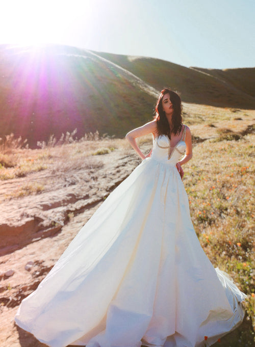 Lauren Elaine Vespertine silk taffeta corset ball gown wedding dress