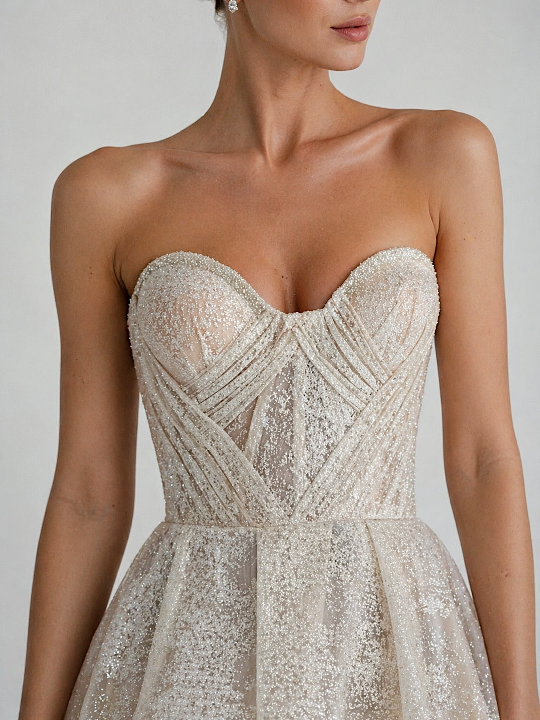 Sparkle glitter tulle princess wedding dress ball gown closeup details