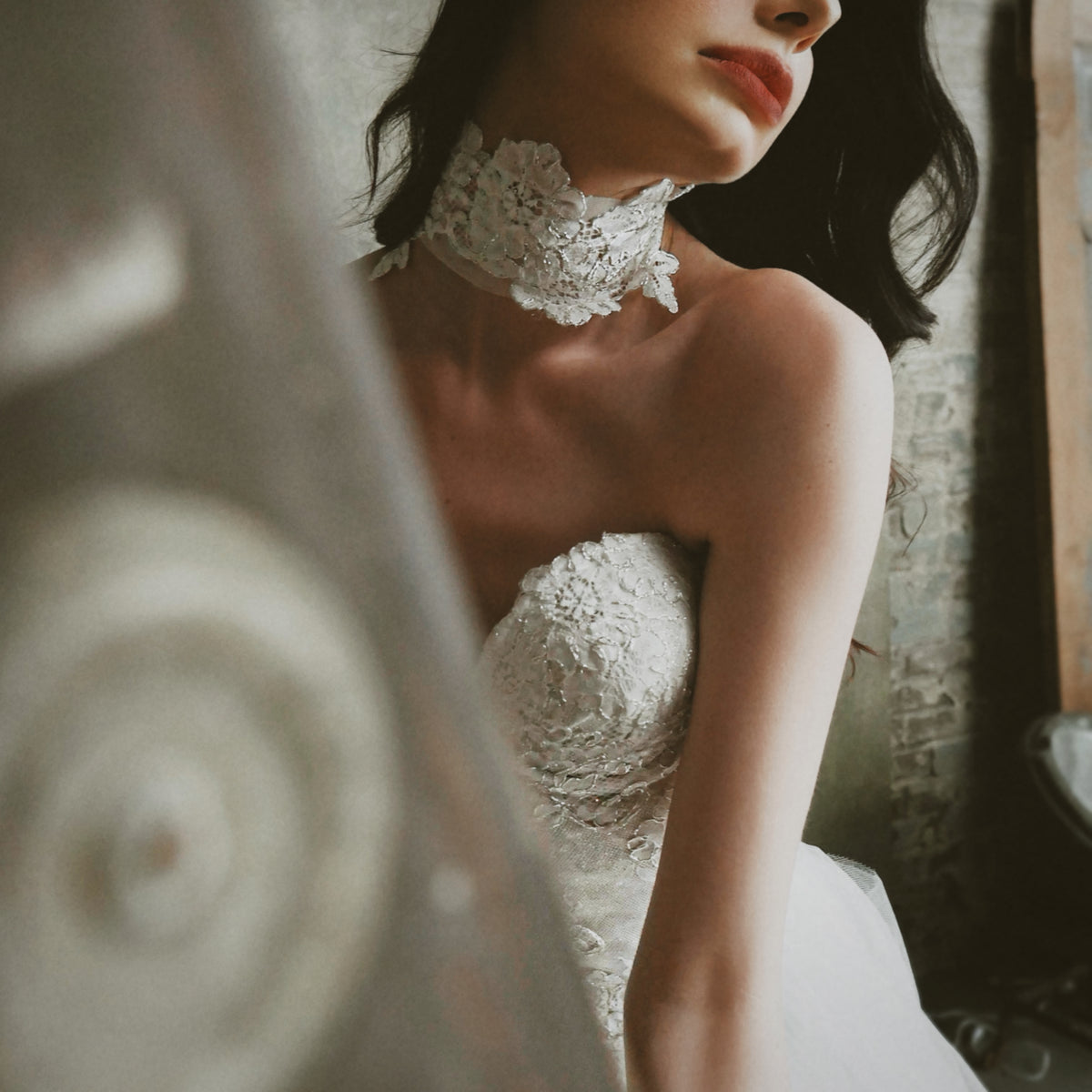 Lauren Elaine Chantilly Lace Bridal Choker Choker (Pictured) / Grosgrain Ribbon