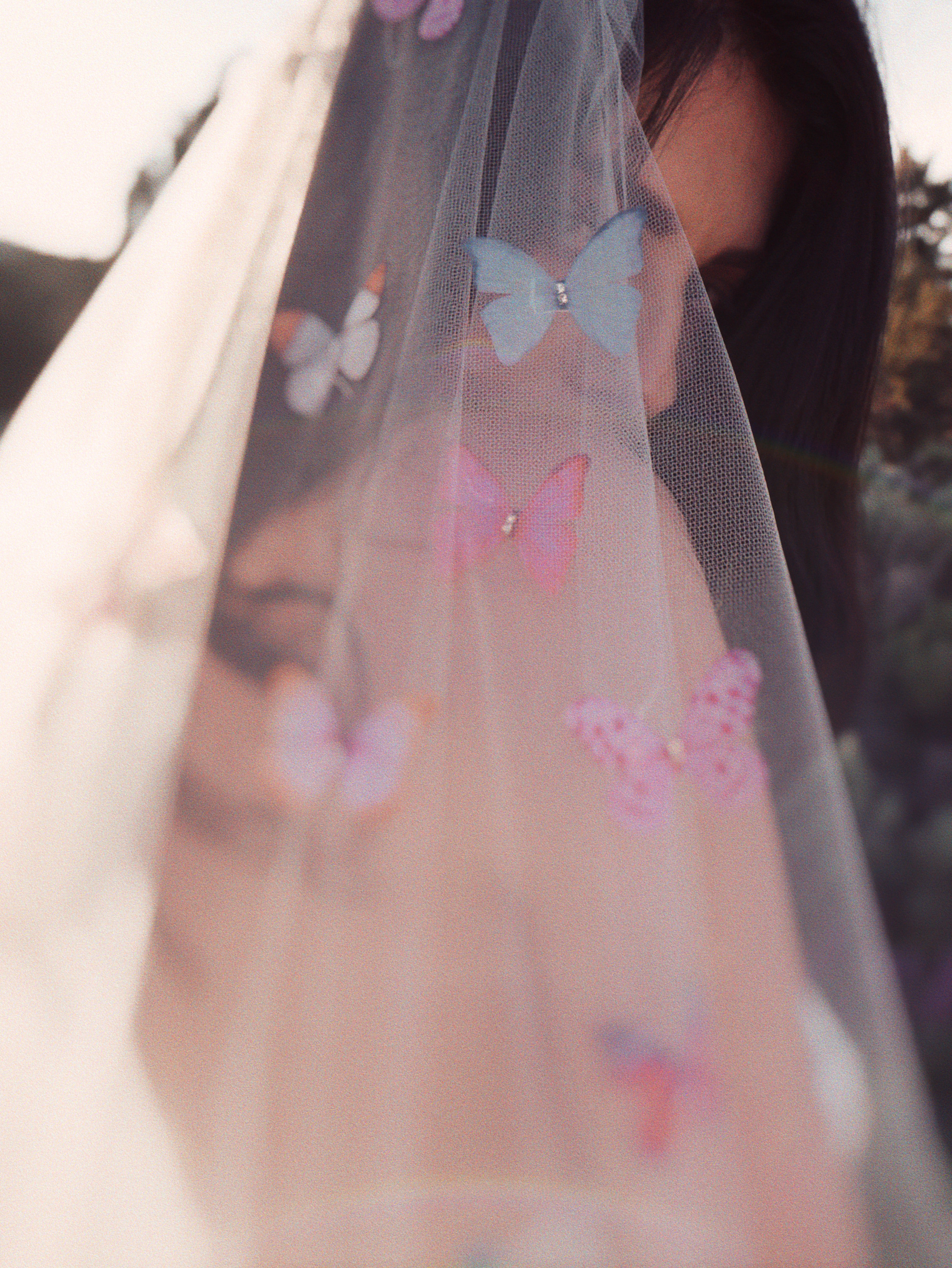 Ombre Rainbow Colorful Butterfly Wedding Veil