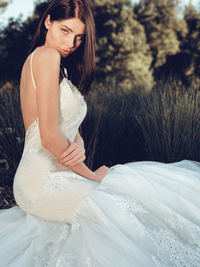 Arabelle illusion lace designer couture wedding dress by Lauren Elaine