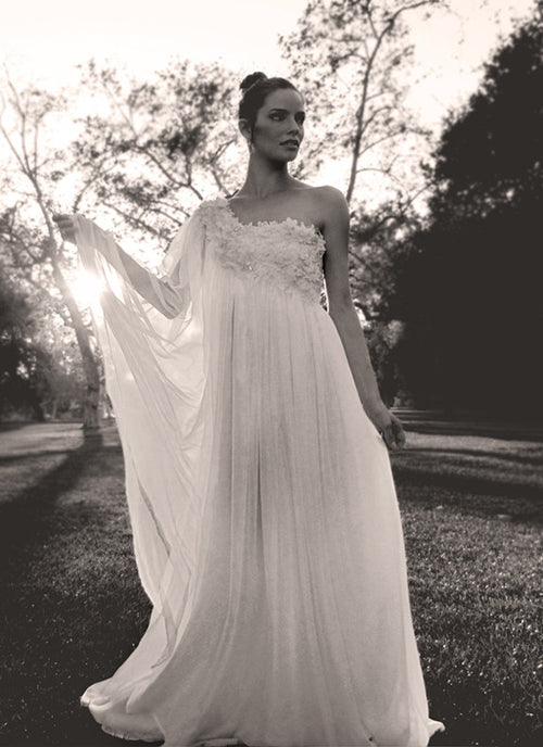 Aurora gown by Lauren Elaine Bridal, ethereal one-shoulder bridal gown