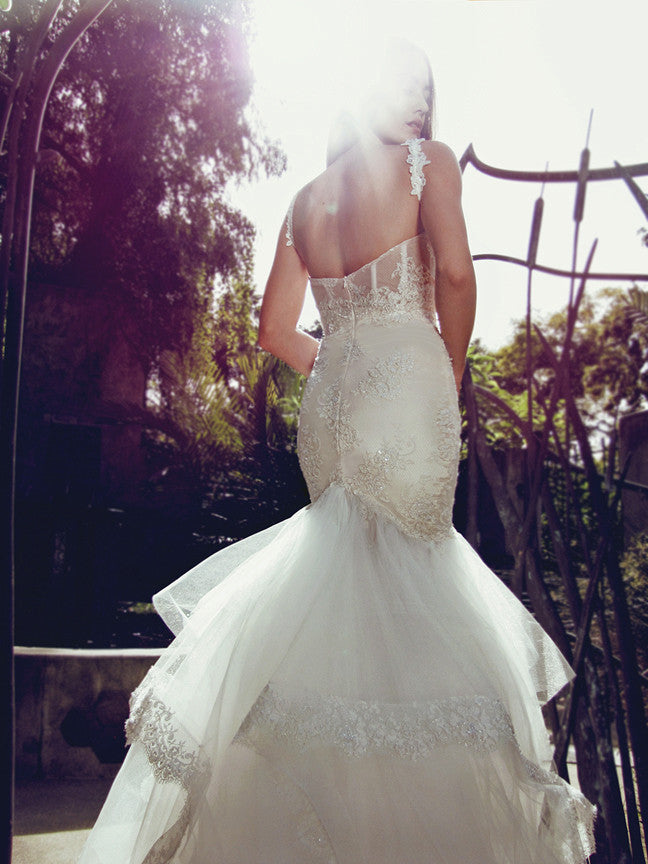 Luxury Crystal Sparkle Wedding Dresses with Detachable Back Train Bridal  Gown
