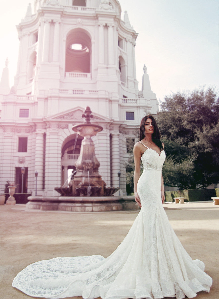 Dramatic mermaid and trumpet wedding gowns by Lauren Elaine Bridal in Los Angeles, CA.