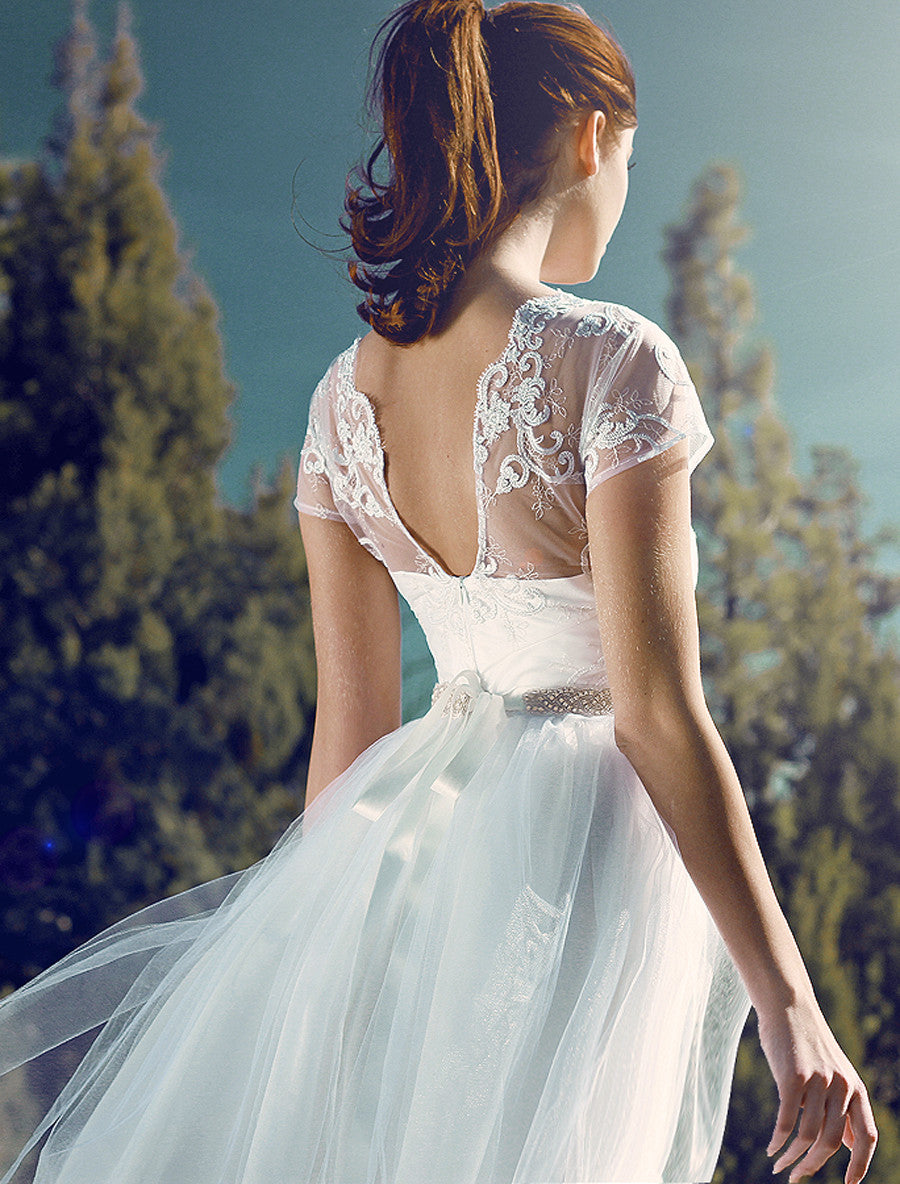 Backless wedding gown. Open back lace illusion wedding dress. Briar Rose by Lauren Elaine Bridal.