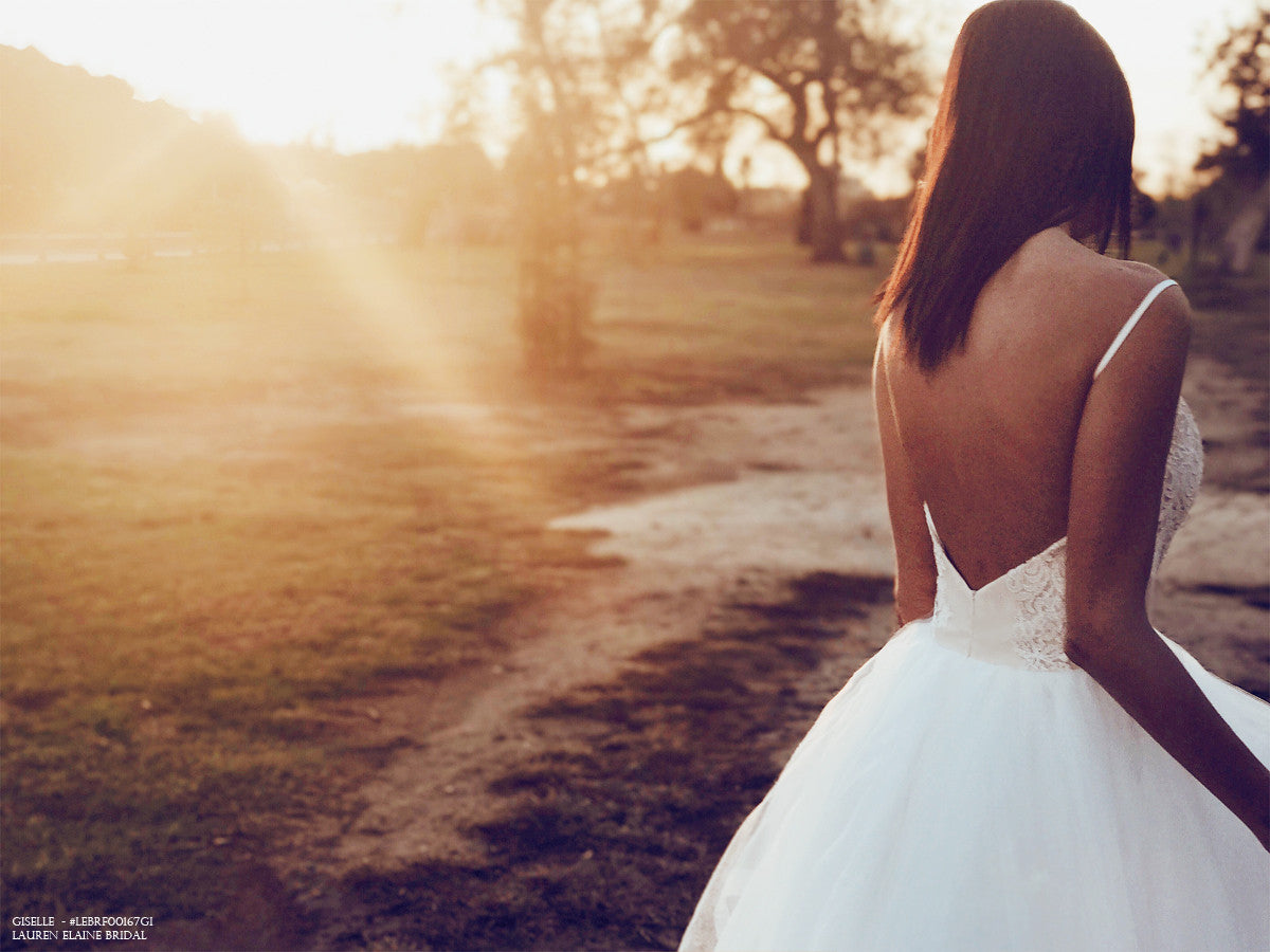 Backless wedding dresses and bridal gowns by Designer Lauren Elaine