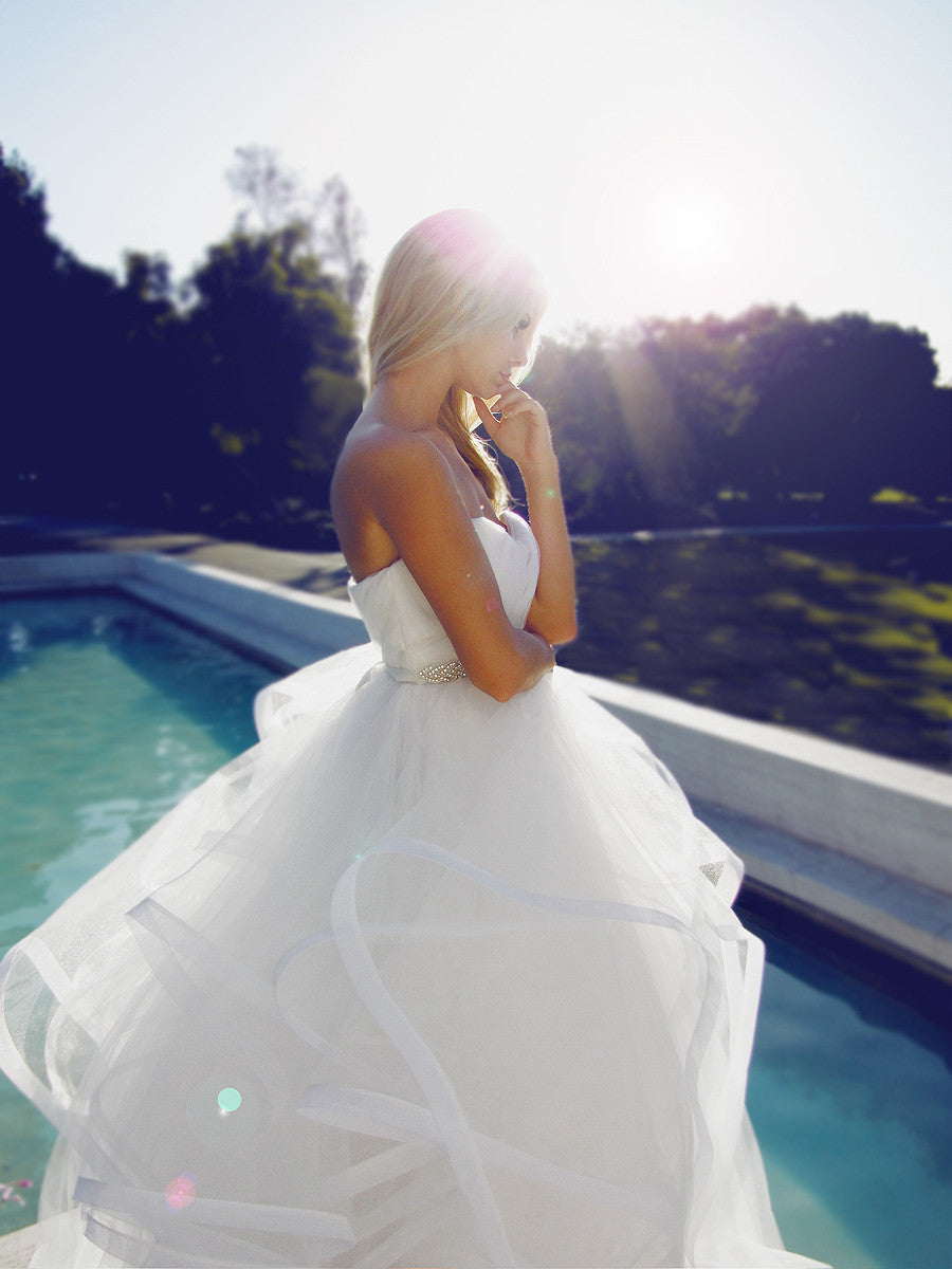 Ethereal fairy tale bridal gown, tulle ball gown, ruches sweetheart bodice