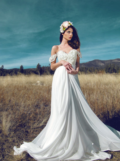 Lauren Elaine Bridal, ethereal chiffon and lace wedding gown