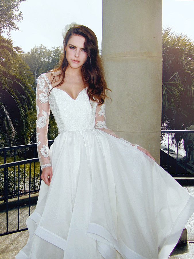 Eric Elegant Wedding Dresses Illusion Neckline Long Sleeves Natural Wa –  Dbrbridal