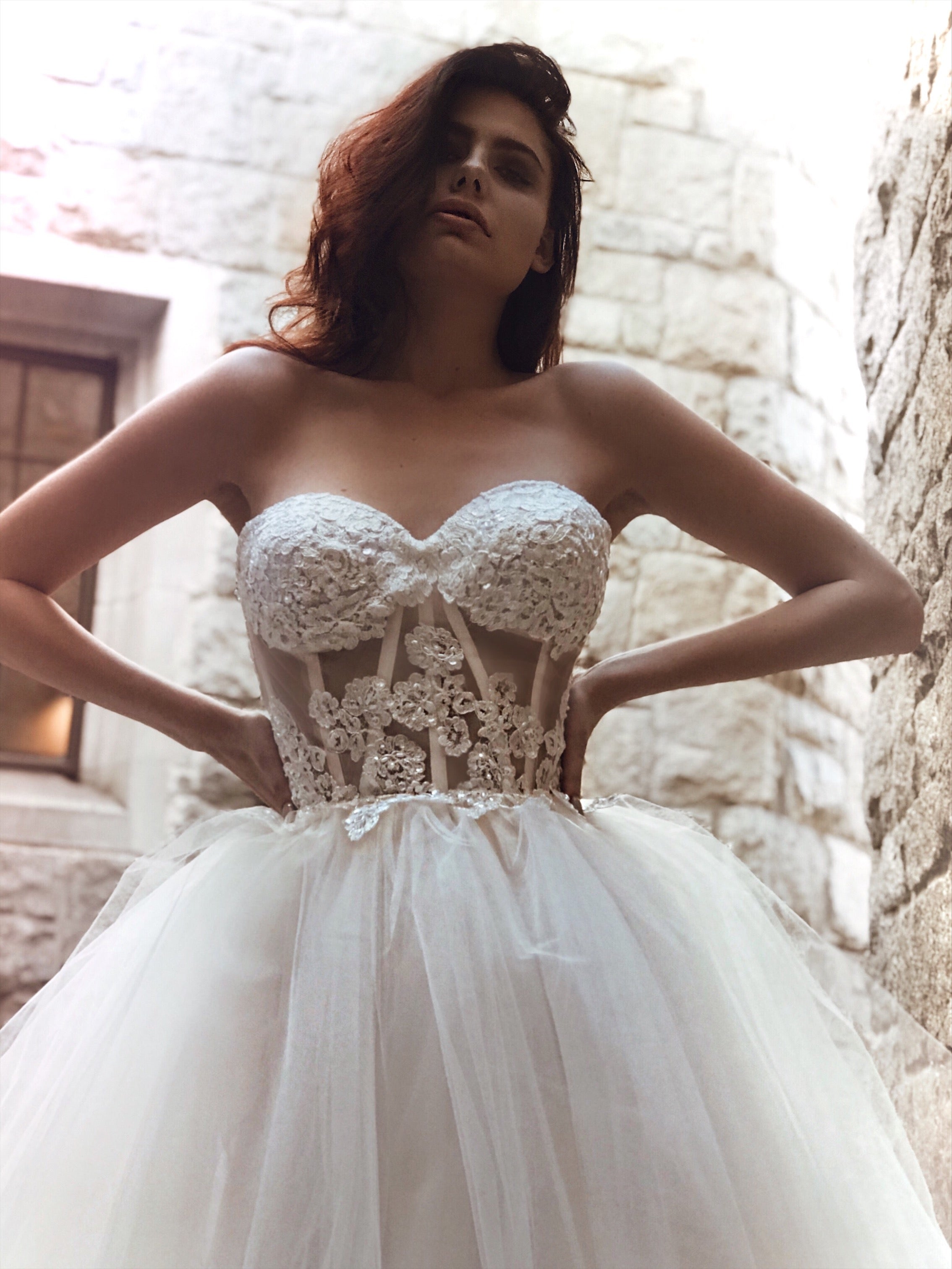 Lauren Elaine Adora | Bustier Lace Illusion Tulle A-line Wedding Dress