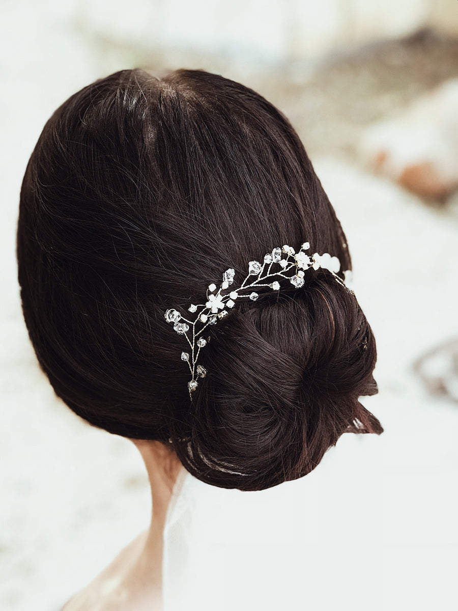 Swarovski crystal and gold floral hair vine from the Lauren Elaine curated accessories collections for weddings