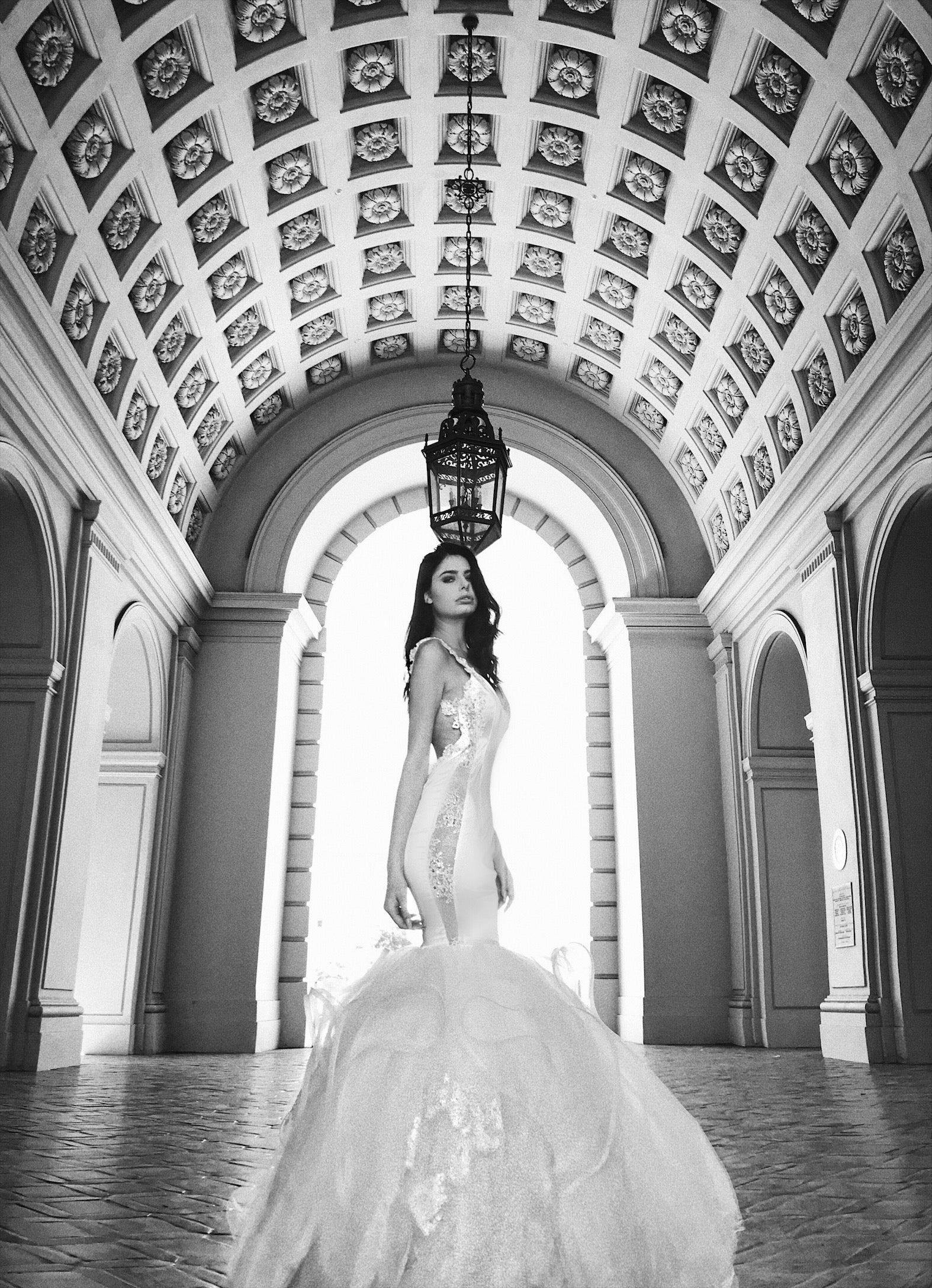 Lauren Elaine "Euphoria" mermaid wedding gown with detachable cathedral train