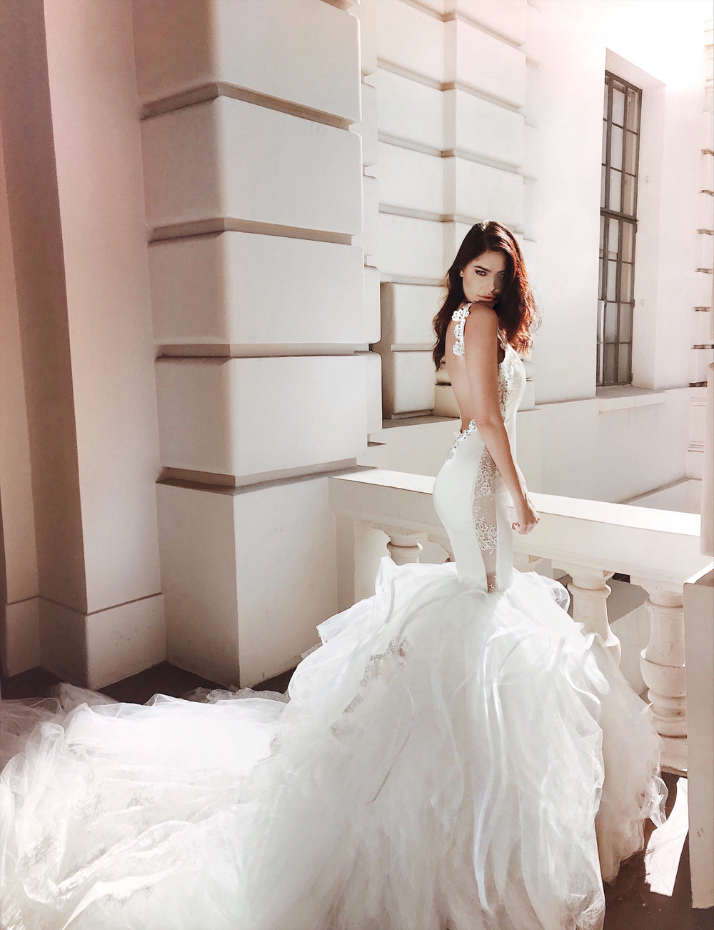 Lauren Elaine Euphoria Sexy Illusion Satin Mermaid Wedding Gown