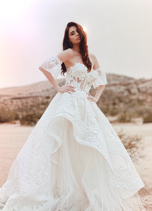 Lauren Elaine Elise  Illusion Lace Sleeve Wedding Gown