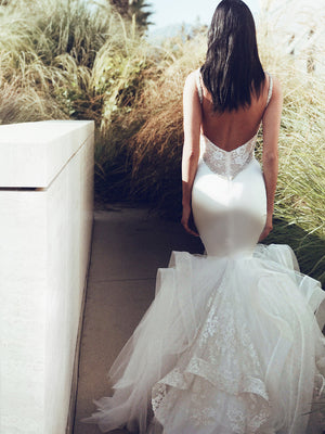 Lauren Elaine Epiphany | Sexy Crystal and Satin Mermaid Wedding Gown
