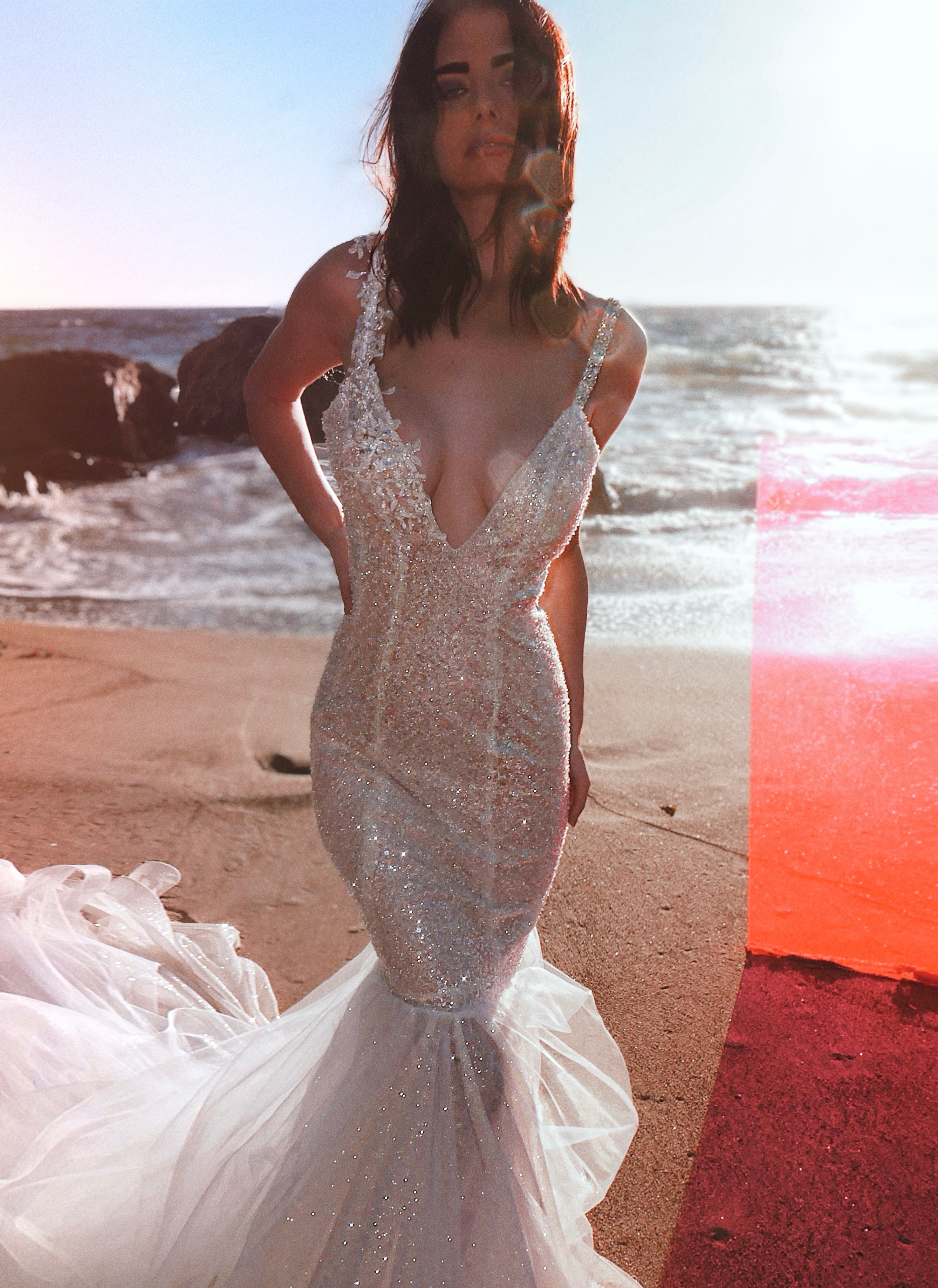 Beach wedding dresses by Lauren Elaine Los Angeles