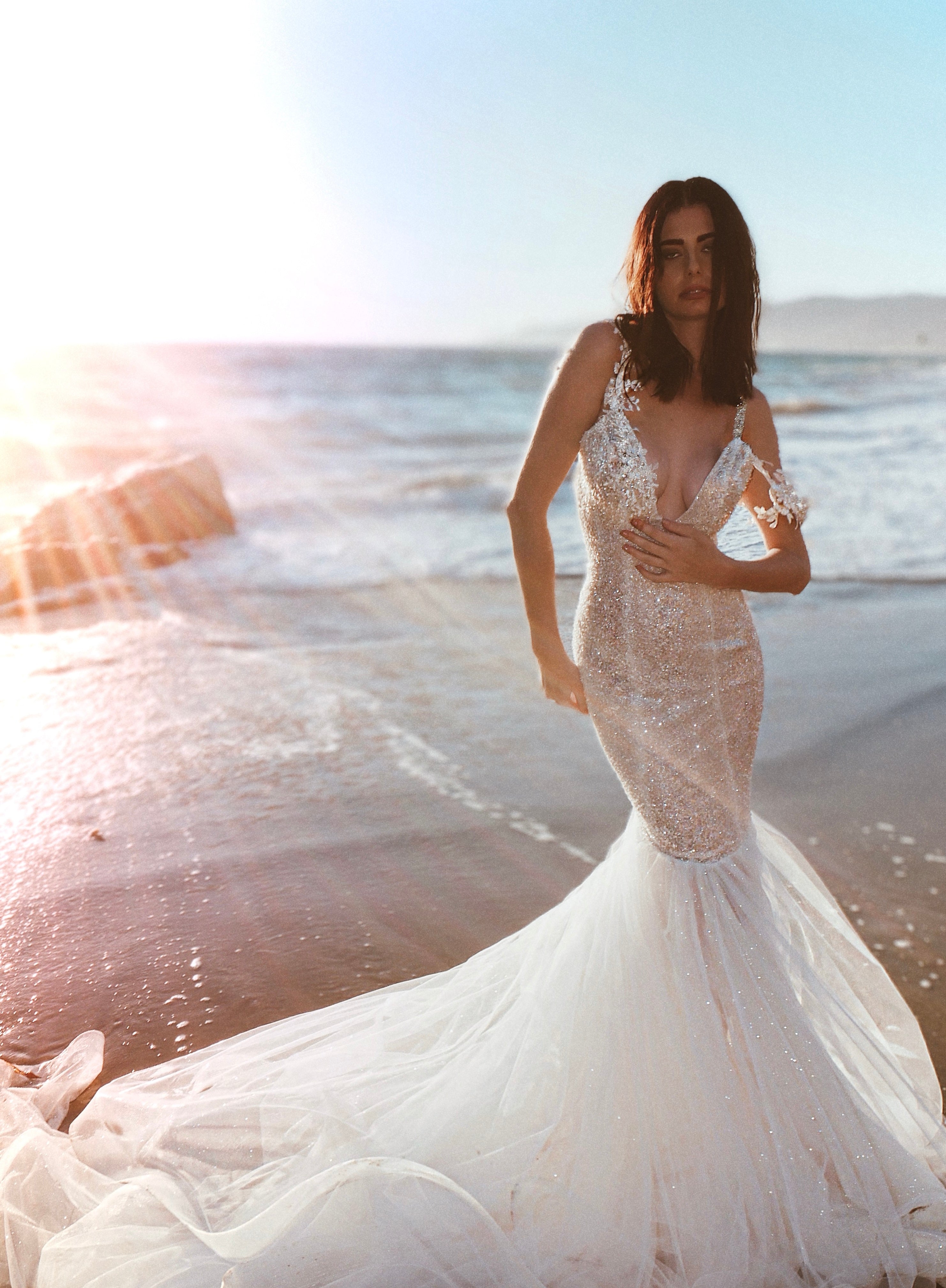 Beach wedding dresses and bridal gowns by Lauren Elaine Los Angeles