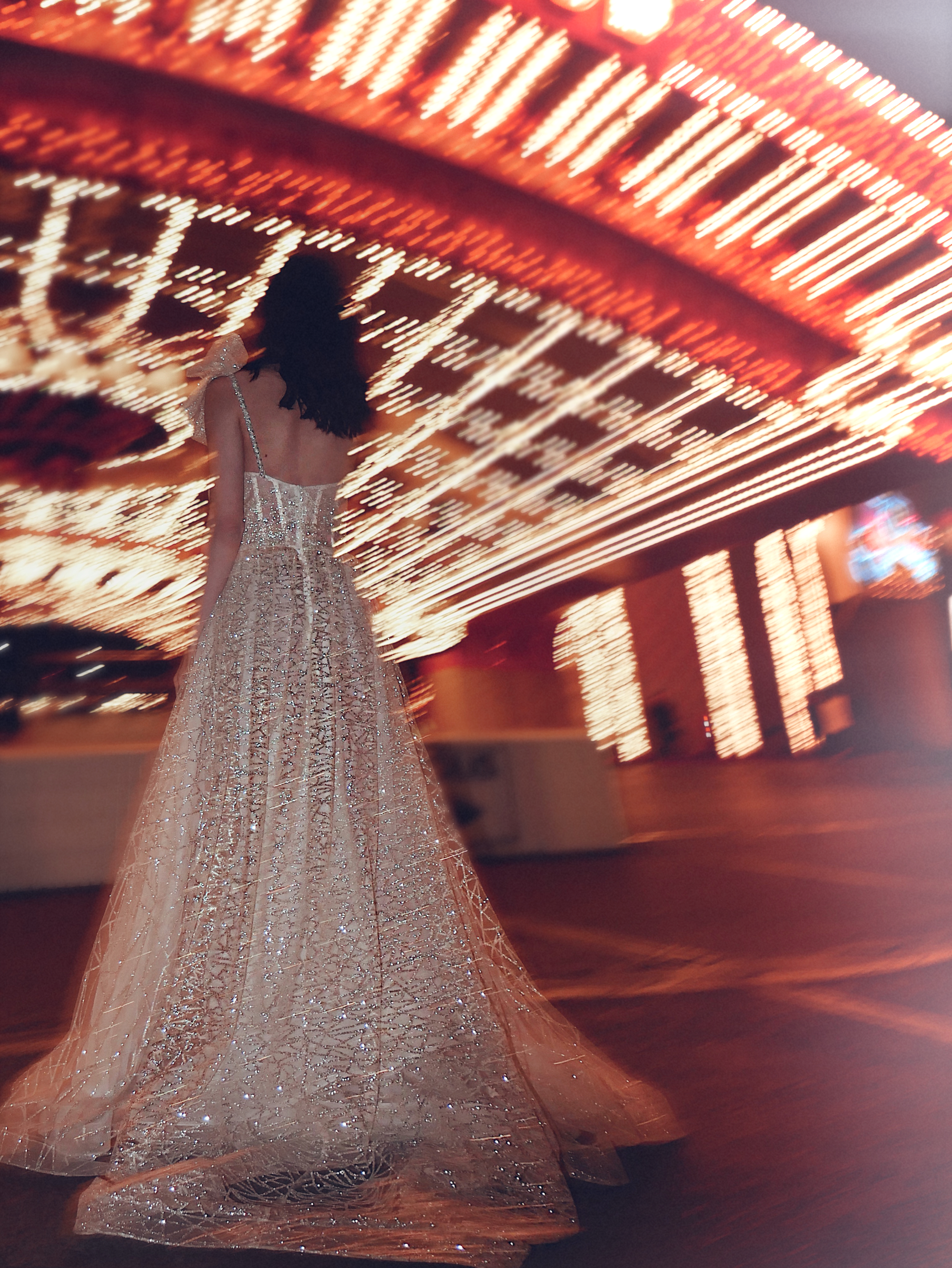 one shoulder corset sparkle A-line wedding dress by Lauren elaine bridal in Los Angeles, California