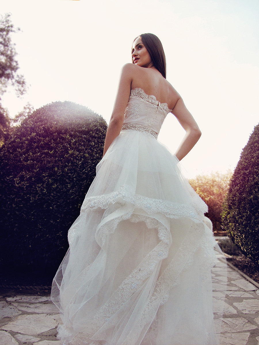 Lauren Elaine Halcyon  Crystal & Pearl Vintage Lace A-Line Wedding Gown