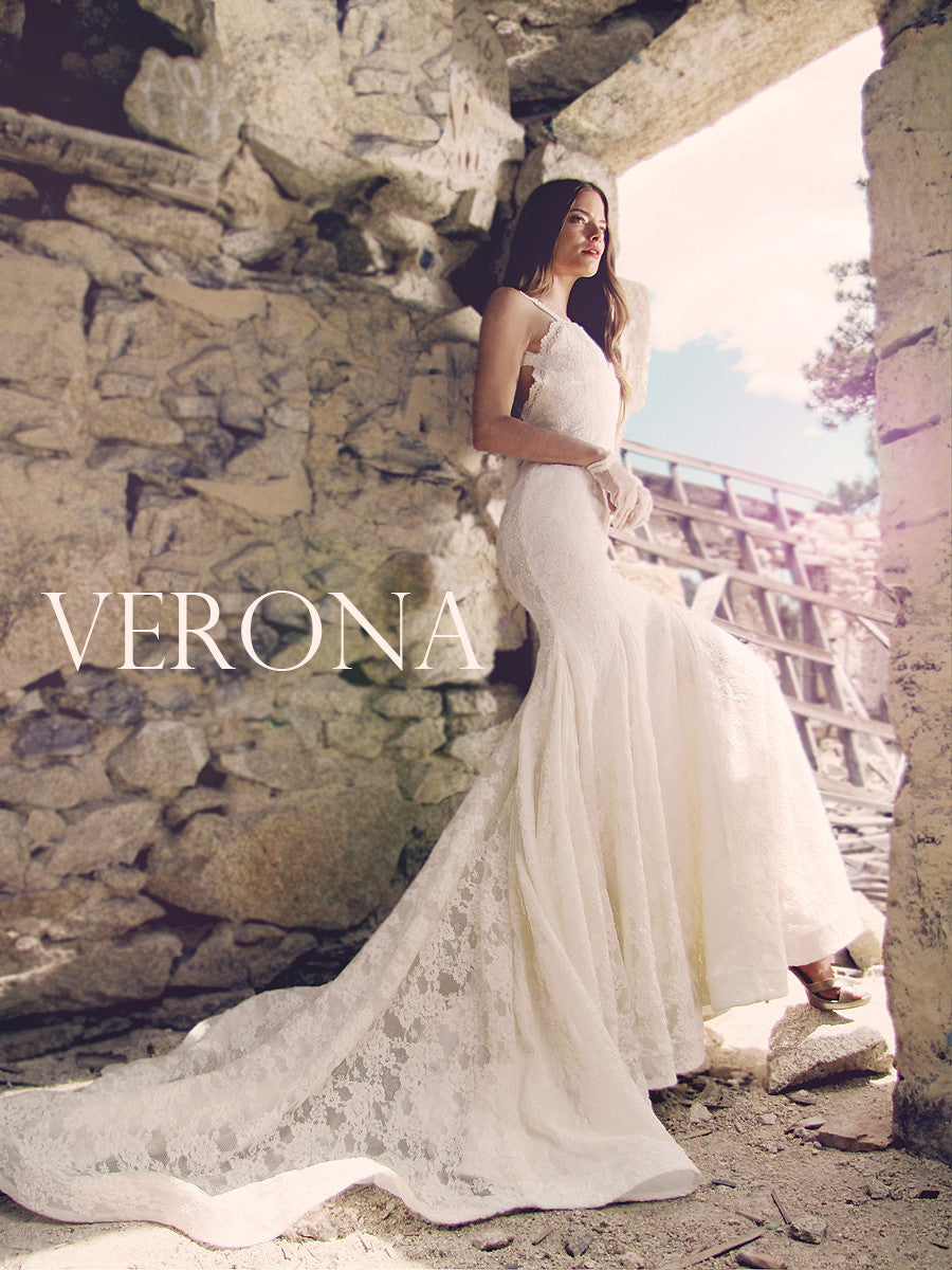 Backless Verona wedding dress by Lauren Elaine Bridal pictured in Ivory