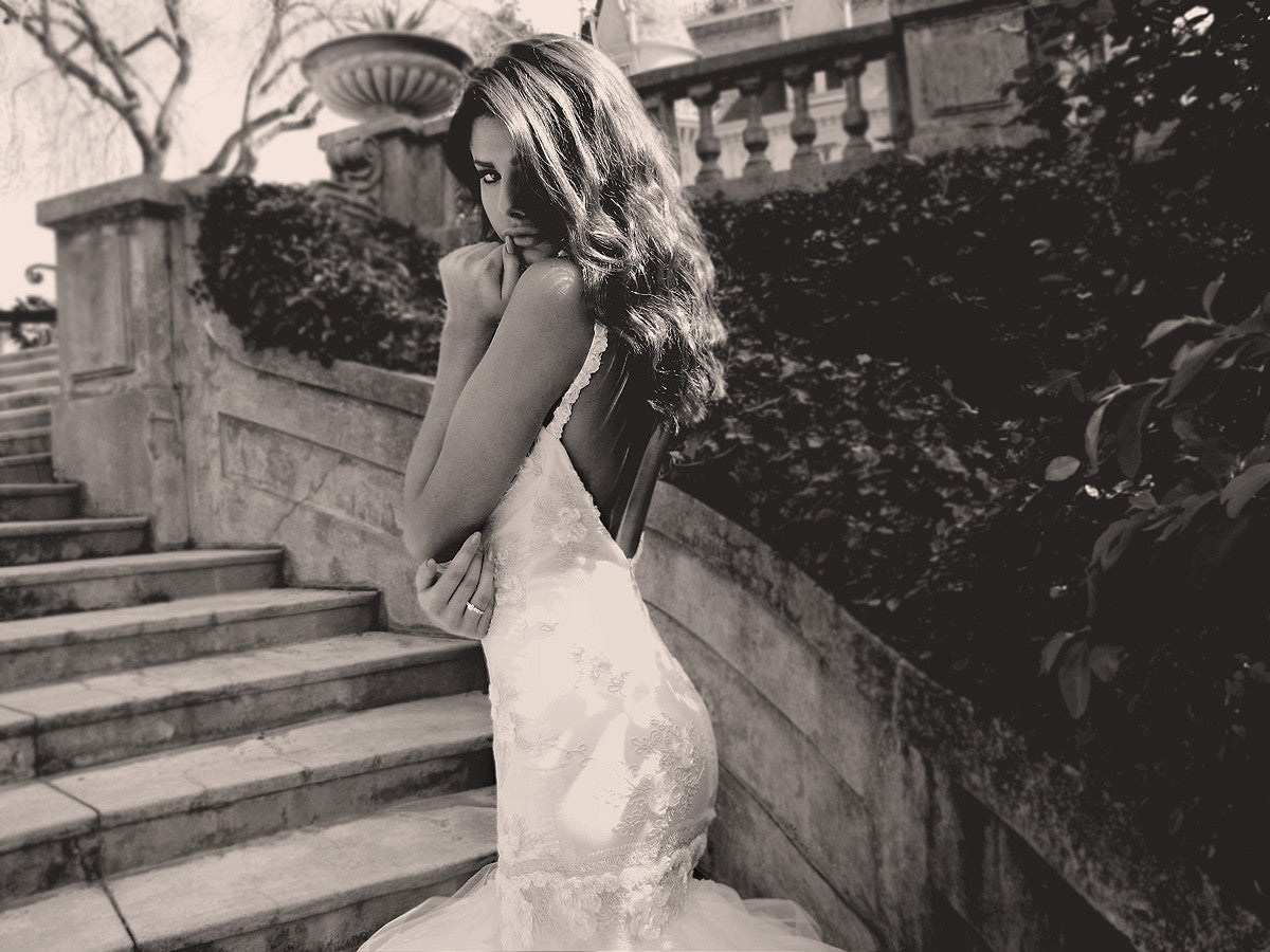 Vintage inspired bridal. Backless wedding gown with train. Lauren Elaine Bridal.